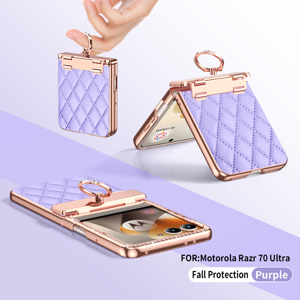 Compatible with Moto 70 Ultra phone case, Motorola 60/50U vegan leather electroplated ring case, full-coverage protection.