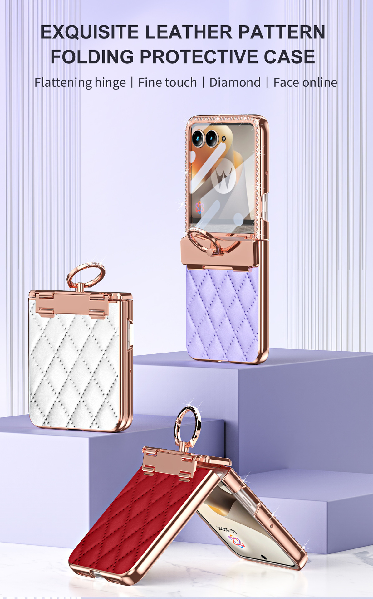 Compatible with Moto 70 Ultra phone case, Motorola 60/50U vegan leather electroplated ring case, full-coverage protection.