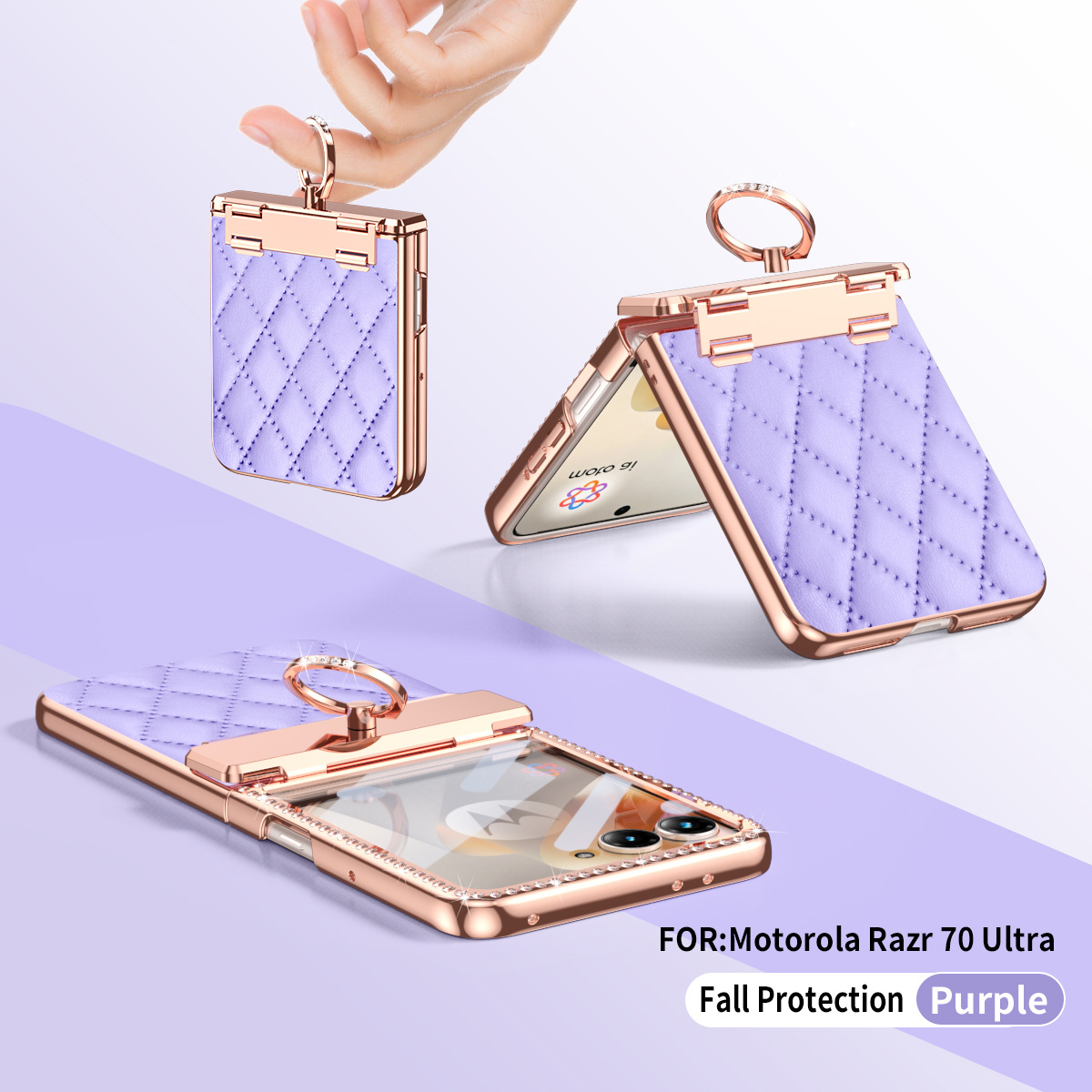 Compatible with Moto 70 Ultra phone case, Motorola 60/50U vegan leather electroplated ring case, full-coverage protection.