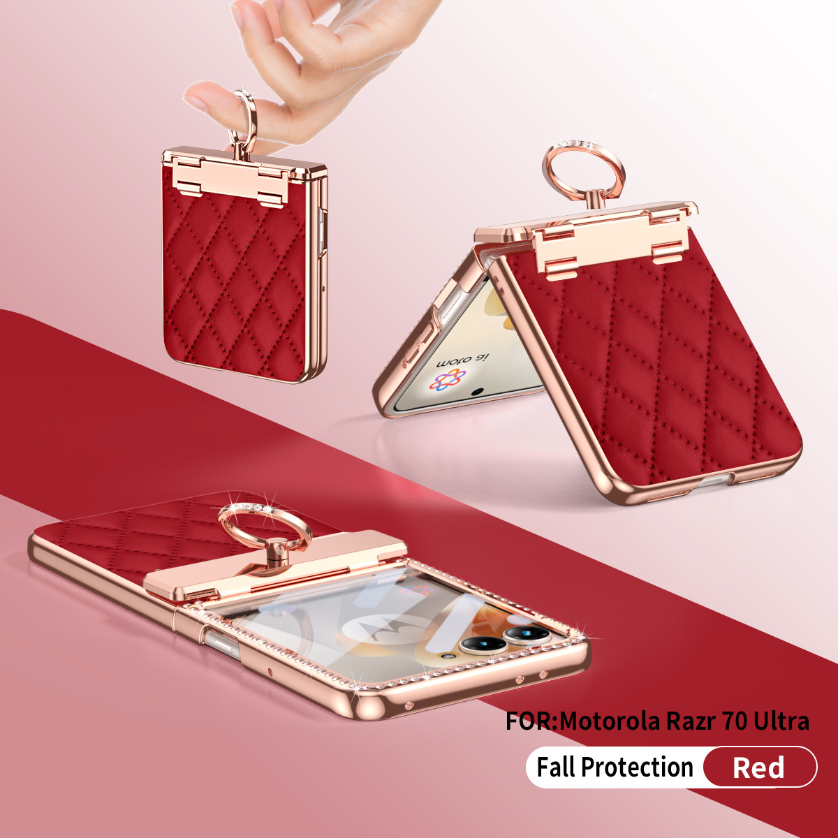 Compatible with Moto 70 Ultra phone case, Motorola 60/50U vegan leather electroplated ring case, full-coverage protection.