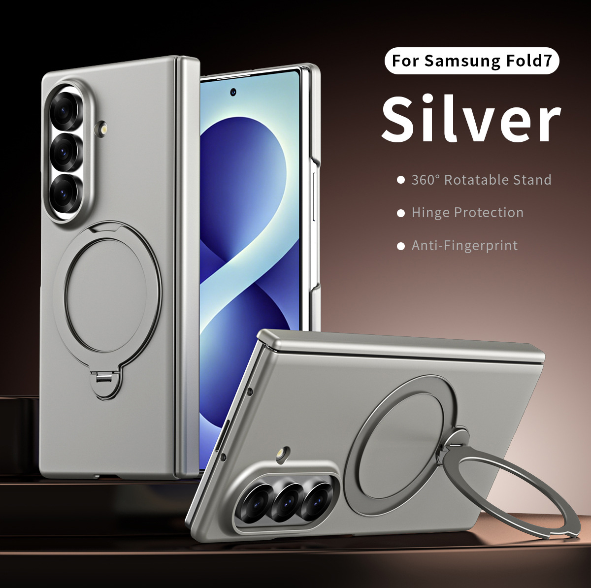 Compatible with Samsung Z Fold8/7 phone case 6/5/4, wireless charging, magnetic 360° stand, full-coverage protective case for central axis.