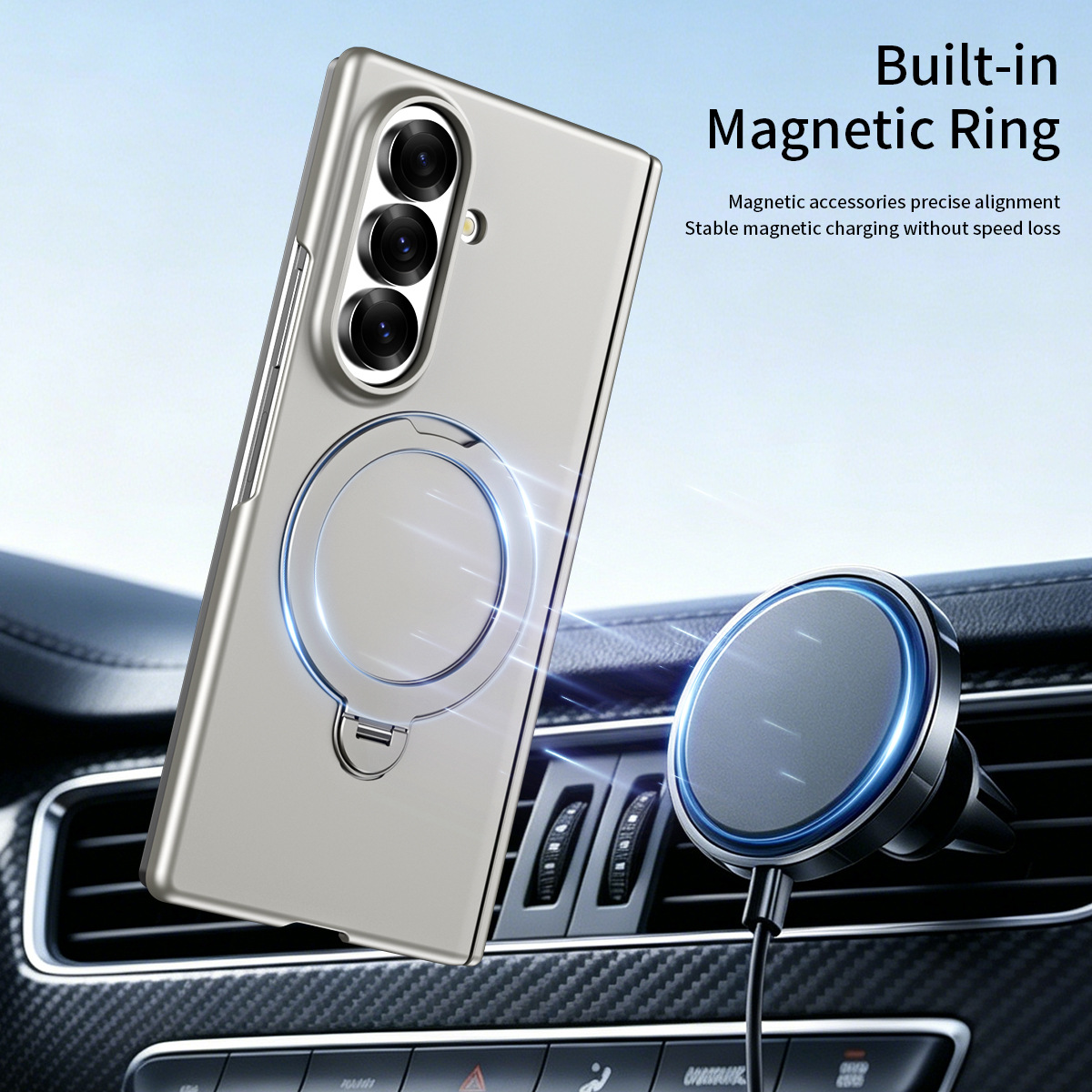 Compatible with Samsung Z Fold8/7 phone case 6/5/4, wireless charging, magnetic 360° stand, full-coverage protective case for central axis.