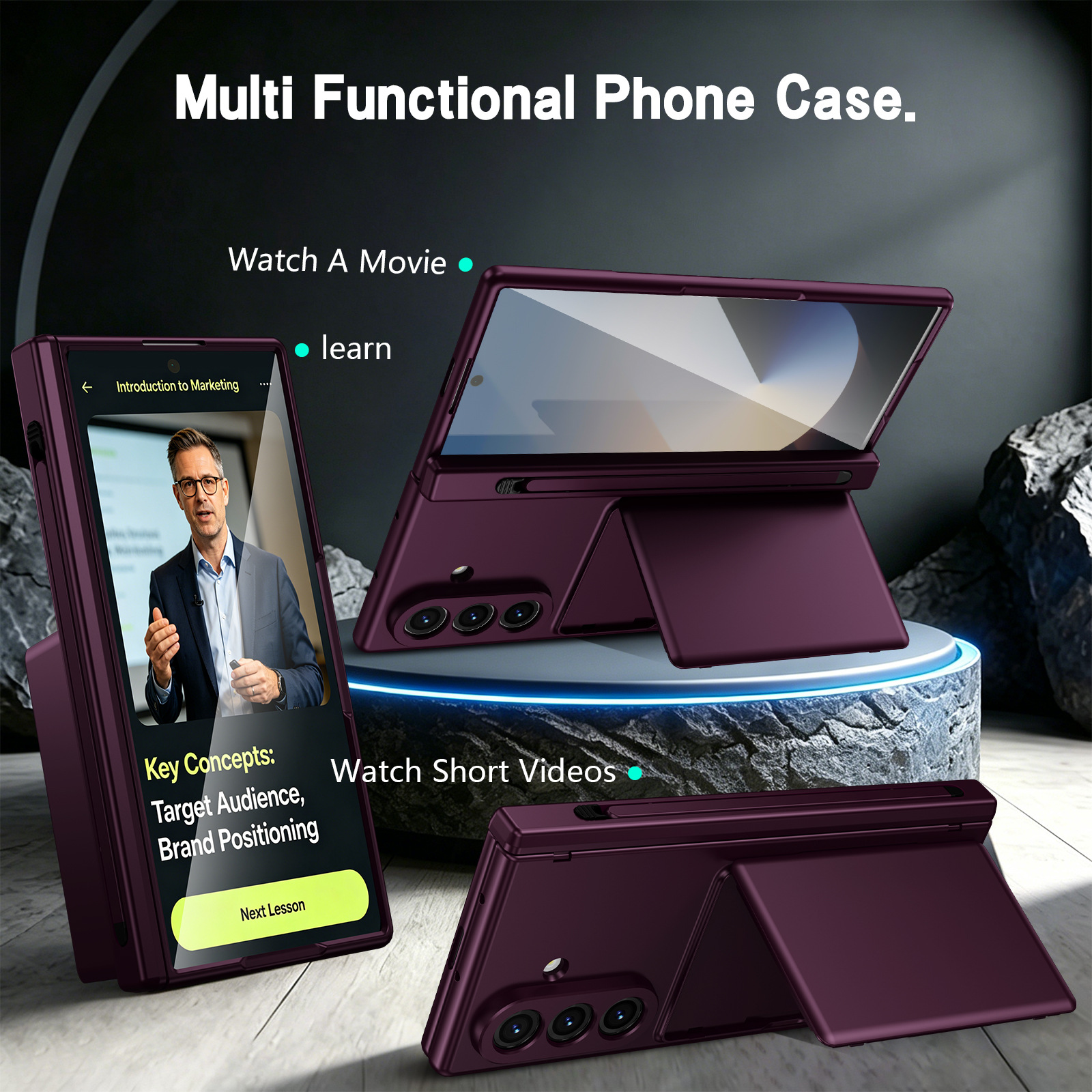 Compatible with Samsung Z Fold8U phone case 7/6/5 card holder stand pen slot hinge 4/3 case film full coverage protective case
