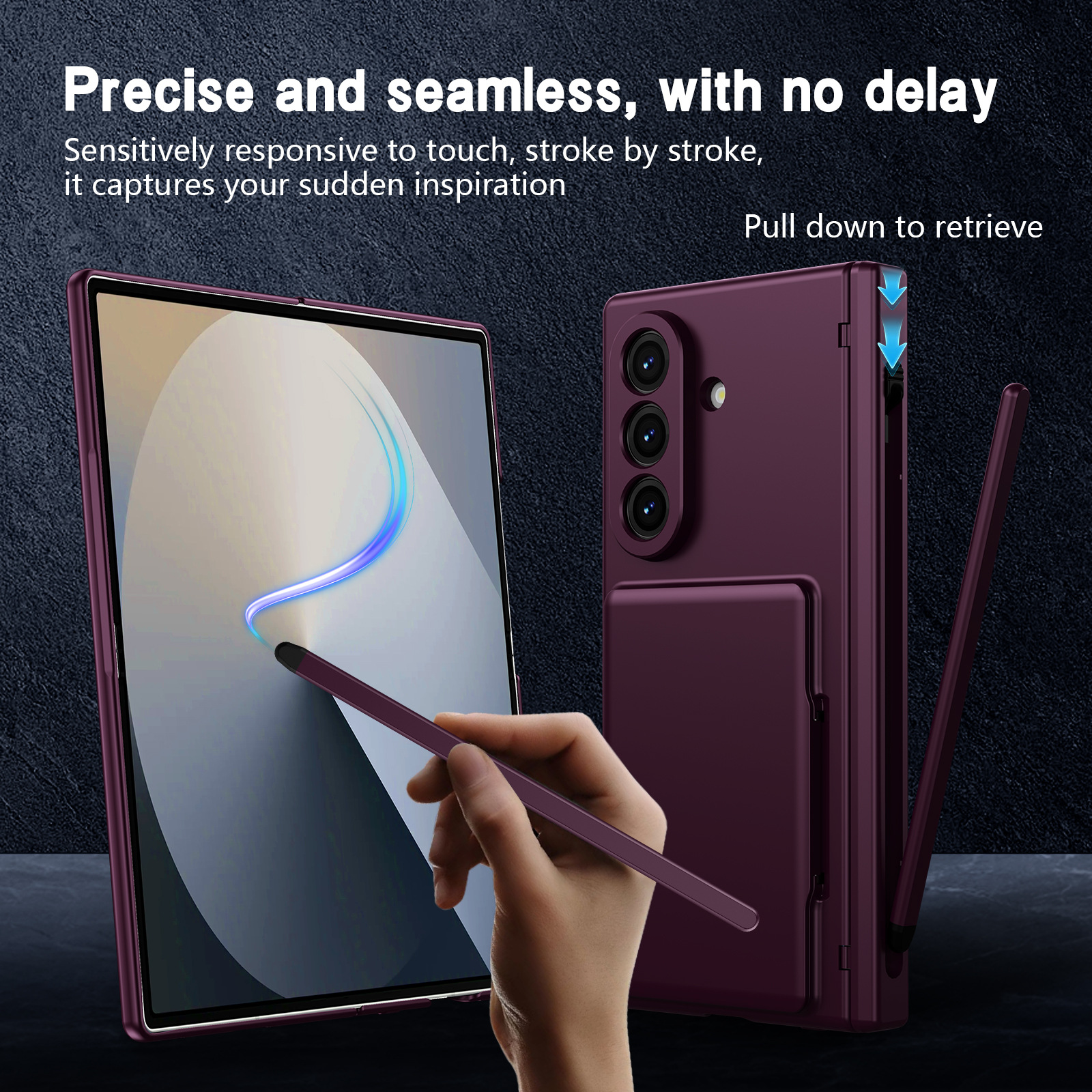Compatible with Samsung Z Fold8U phone case 7/6/5 card holder stand pen slot hinge 4/3 case film full coverage protective case