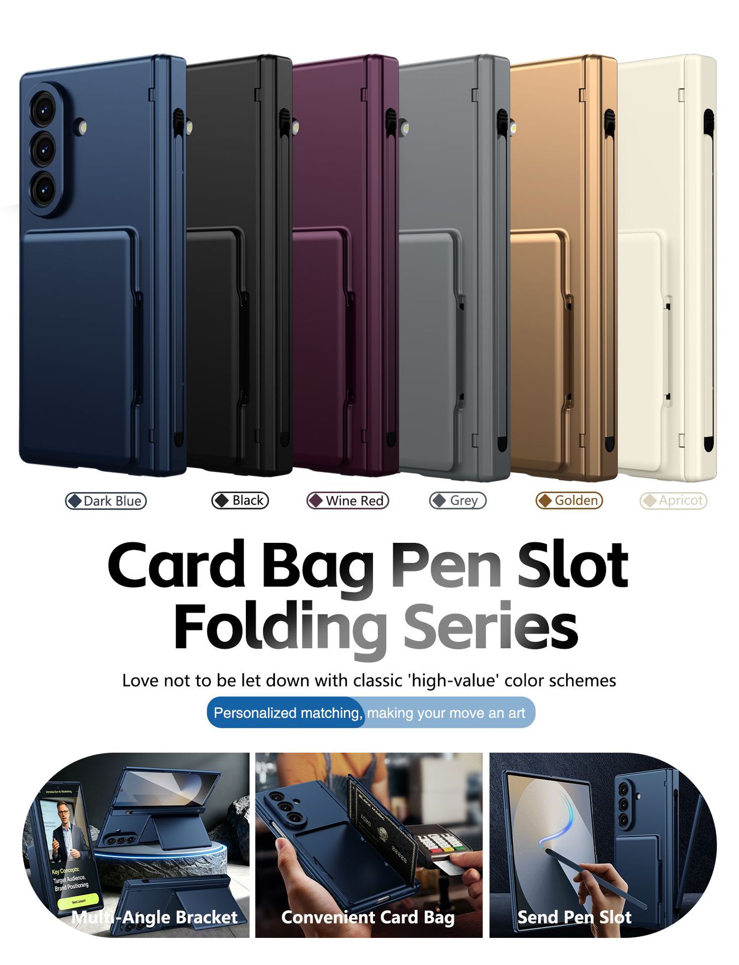 Compatible with Samsung Z Fold8U phone case 7/6/5 card holder stand pen slot hinge 4/3 case film full coverage protective case