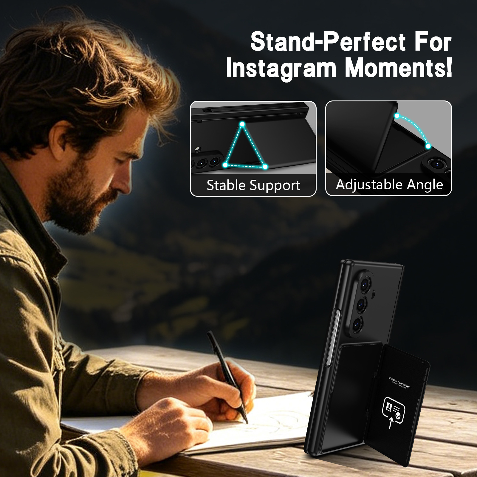 Compatible with Samsung Z Fold8U phone case 7/6/5 card holder stand pen slot hinge 4/3 case film full coverage protective case