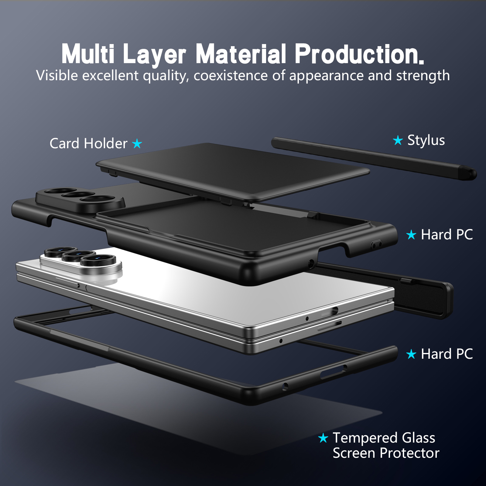 Compatible with Samsung Z Fold8U phone case 7/6/5 card holder stand pen slot hinge 4/3 case film full coverage protective case