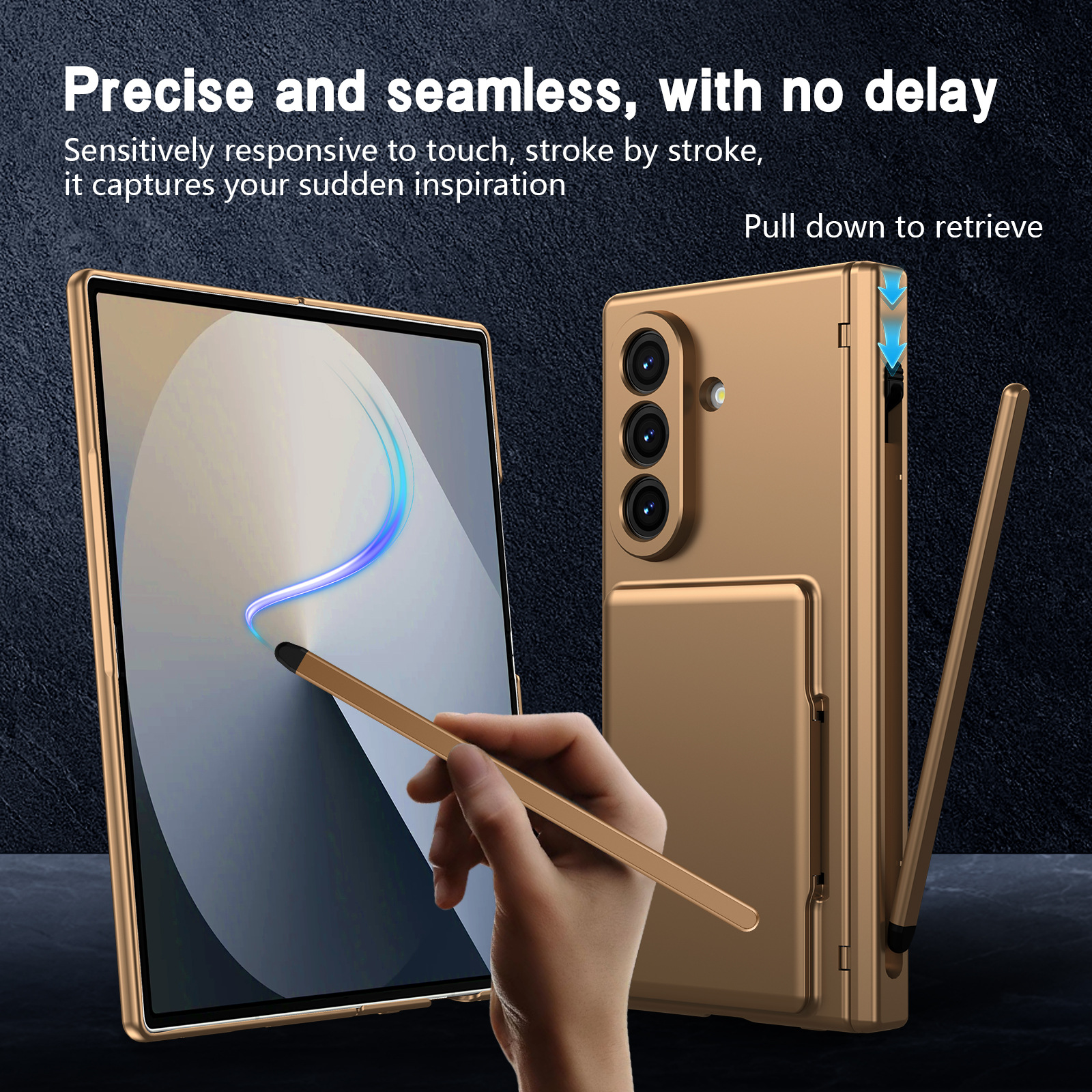 Compatible with Samsung Z Fold8U phone case 7/6/5 card holder stand pen slot hinge 4/3 case film full coverage protective case