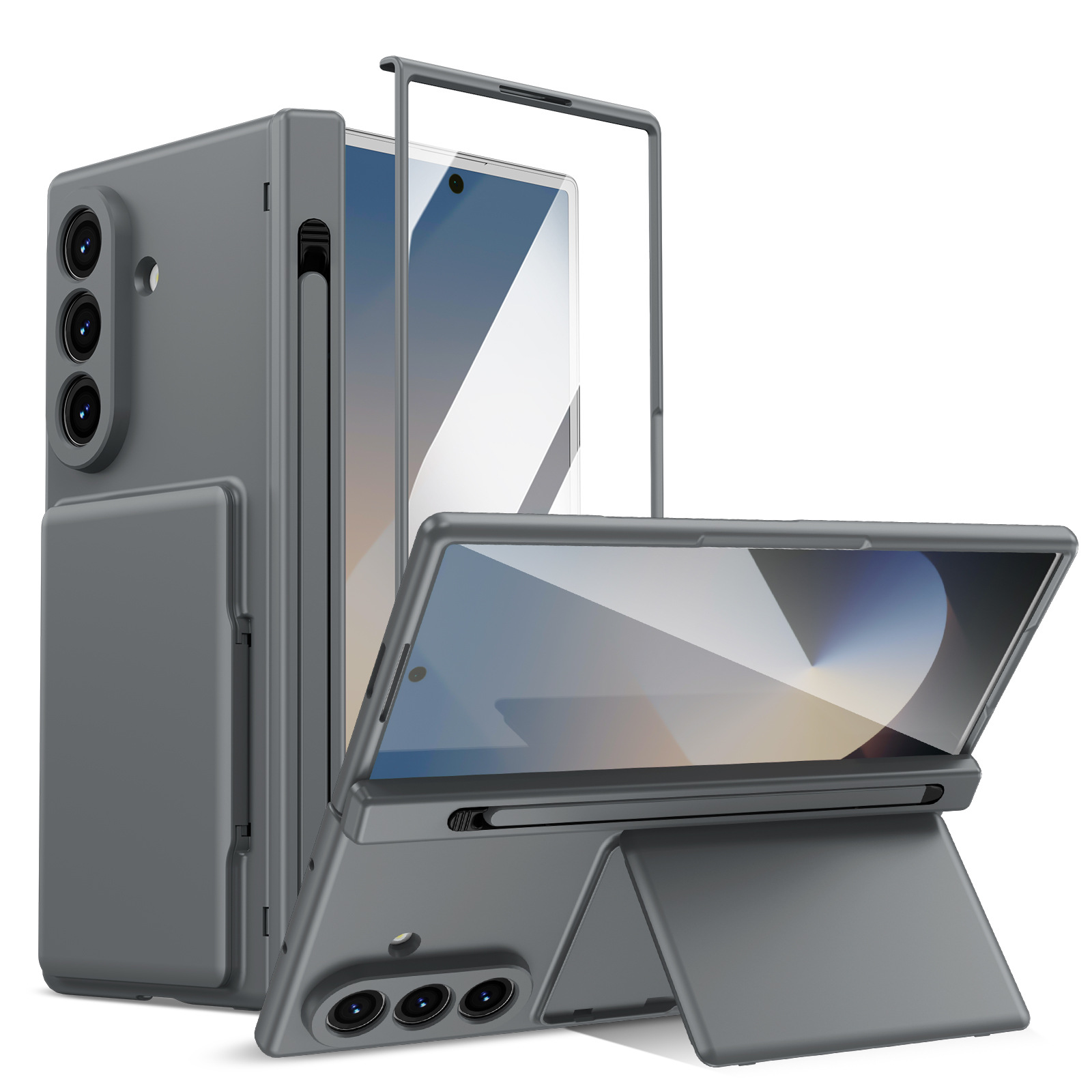 Compatible with Samsung Z Fold8U phone case 7/6/5 card holder stand pen slot hinge 4/3 case film full coverage protective case