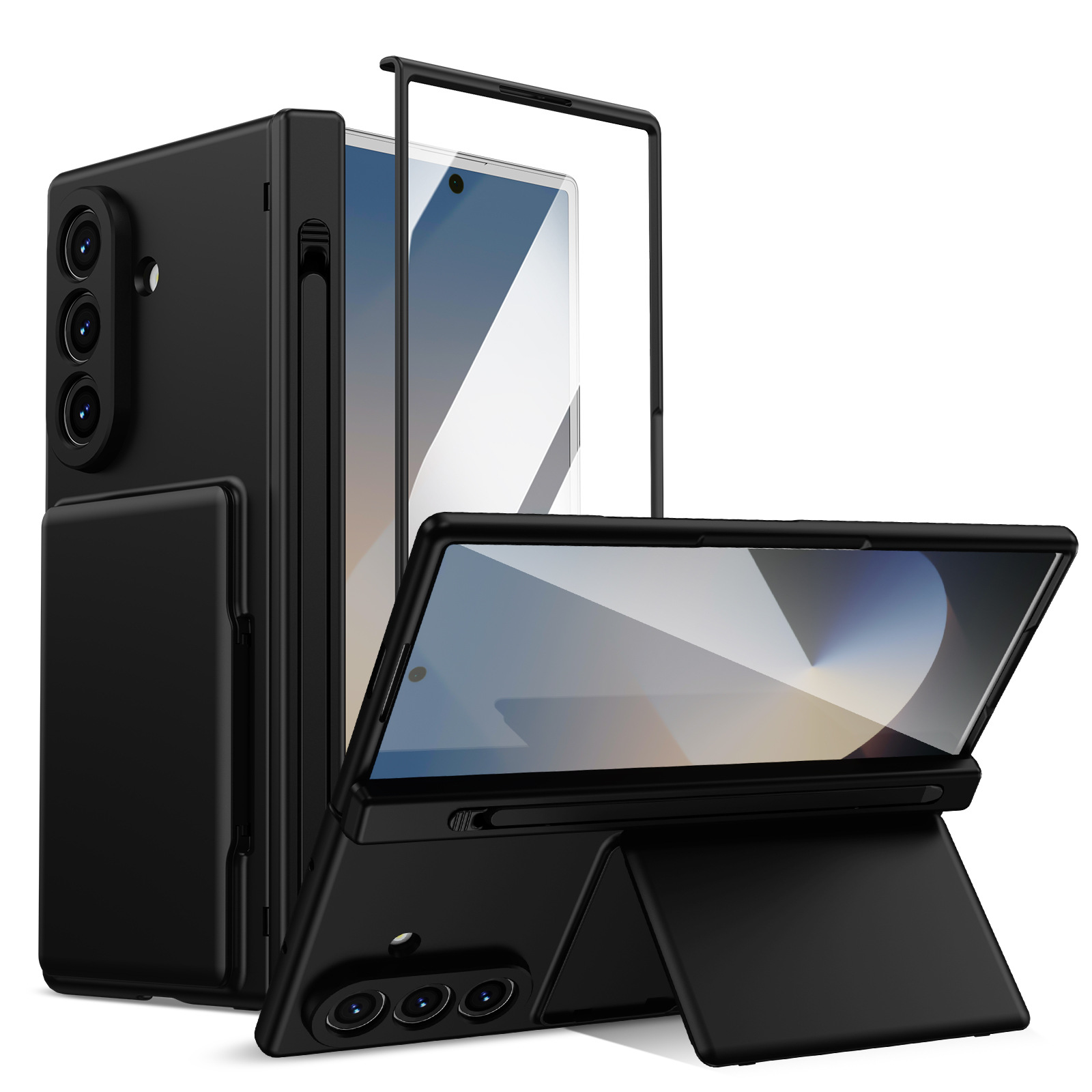 Compatible with Samsung Z Fold8U phone case 7/6/5 card holder stand pen slot hinge 4/3 case film full coverage protective case