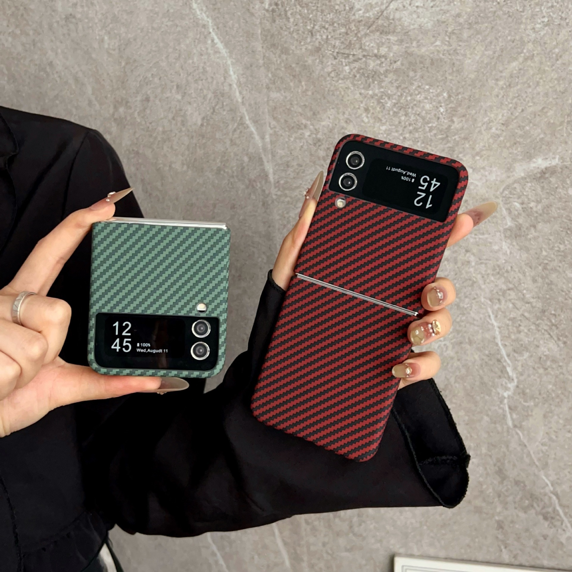 Compatible with Samsung ZFlip 8/7 phone case, built-in wireless charging, magnetic closure, 6/5 carbon fiber texture, 4/3 ultra-thin protective case
