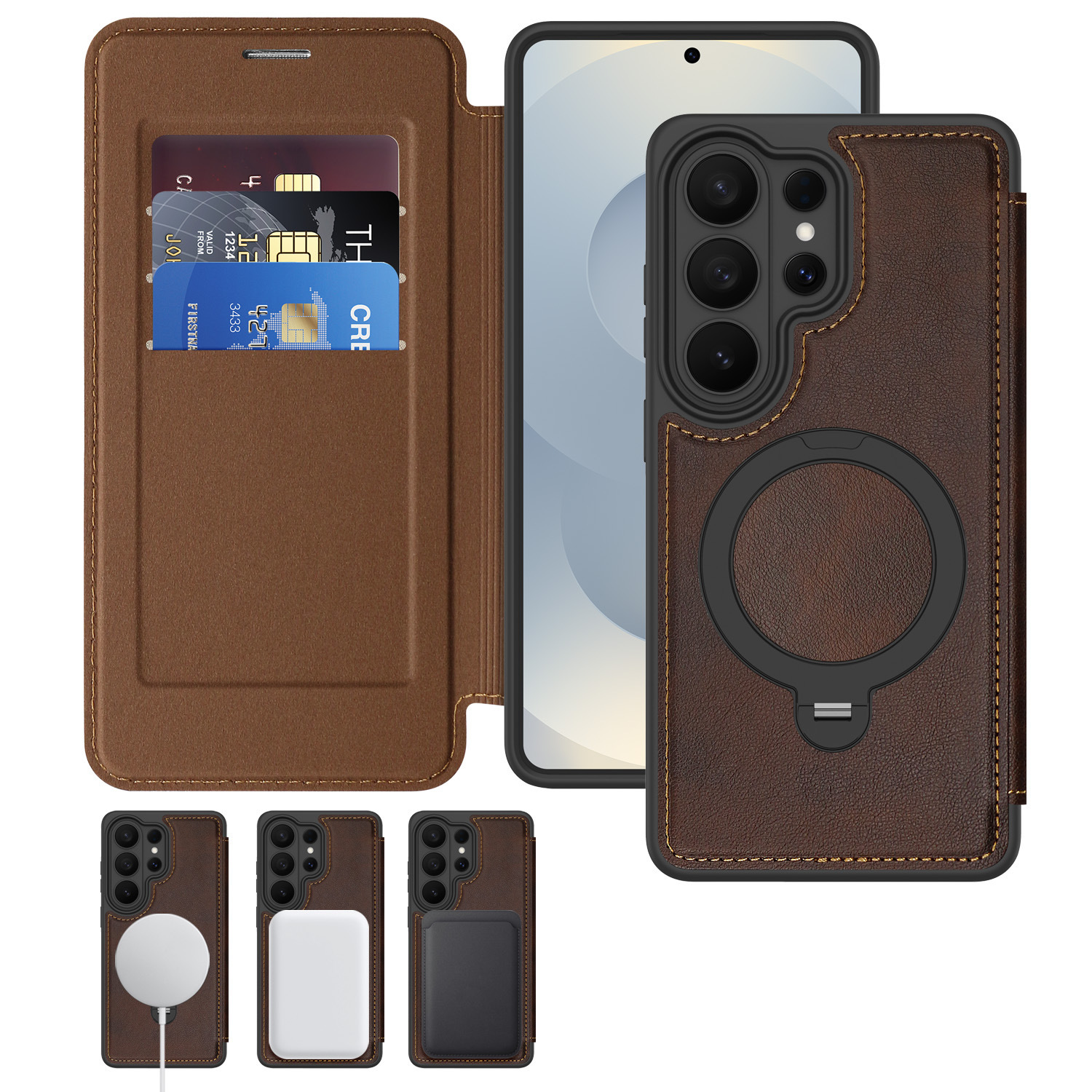 Compatible with Samsung S26 Ultra phone case A57 flip phone with SIM card slot 25P rotating stand S24 business leather case A35
