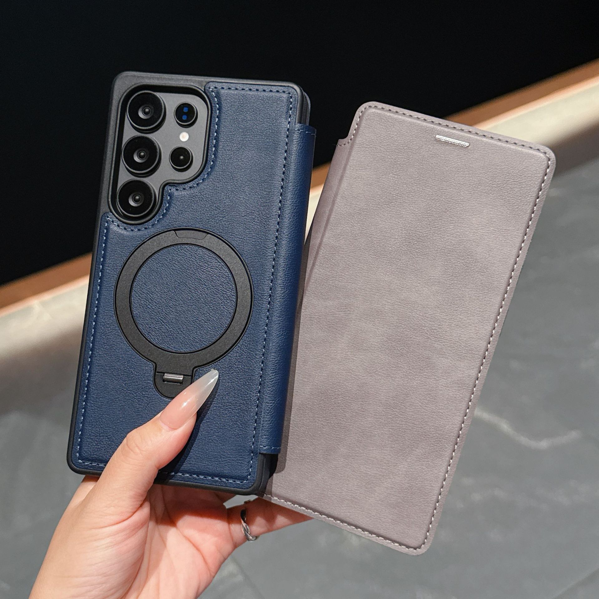 Compatible with Samsung S26 Ultra phone case A57 flip phone with SIM card slot 25P rotating stand S24 business leather case A35