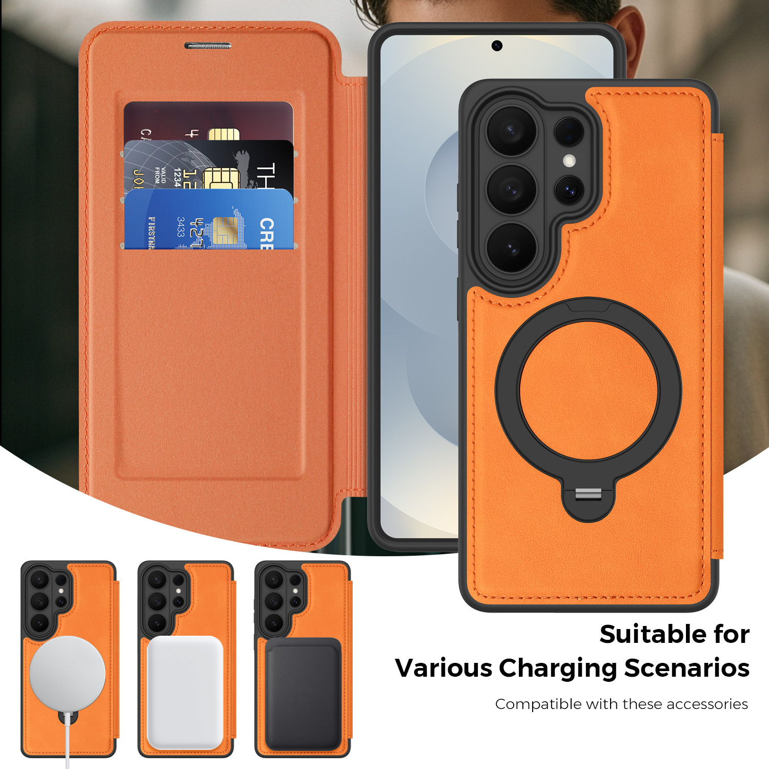 Compatible with Samsung S26 Ultra phone case A57 flip phone with SIM card slot 25P rotating stand S24 business leather case A35