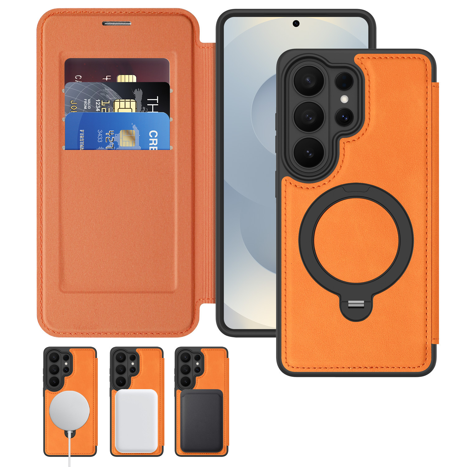 Compatible with Samsung S26 Ultra phone case A57 flip phone with SIM card slot 25P rotating stand S24 business leather case A35