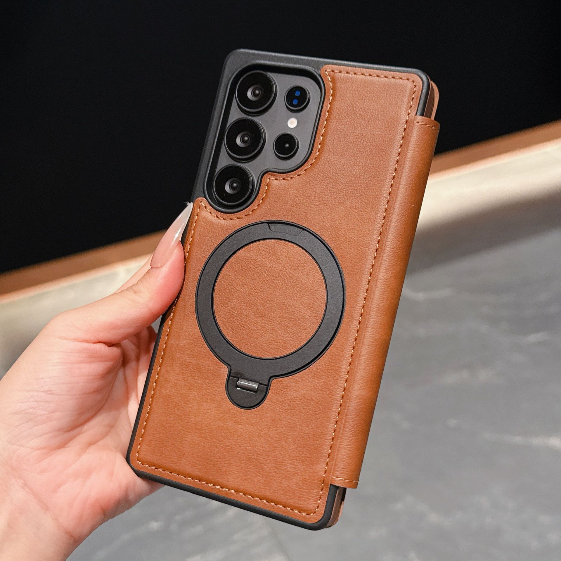 Compatible with Samsung S26 Ultra phone case A57 flip phone with SIM card slot 25P rotating stand S24 business leather case A35
