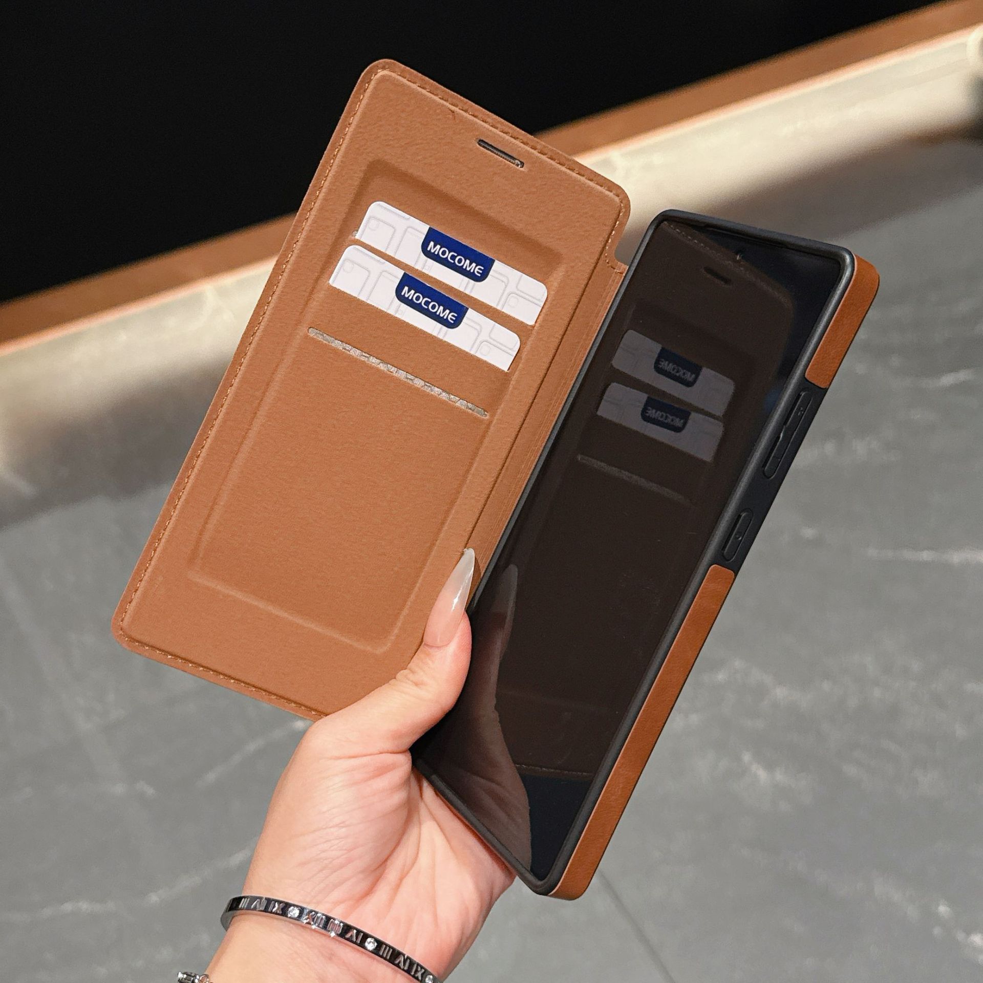 Compatible with Samsung S26 Ultra phone case A57 flip phone with SIM card slot 25P rotating stand S24 business leather case A35