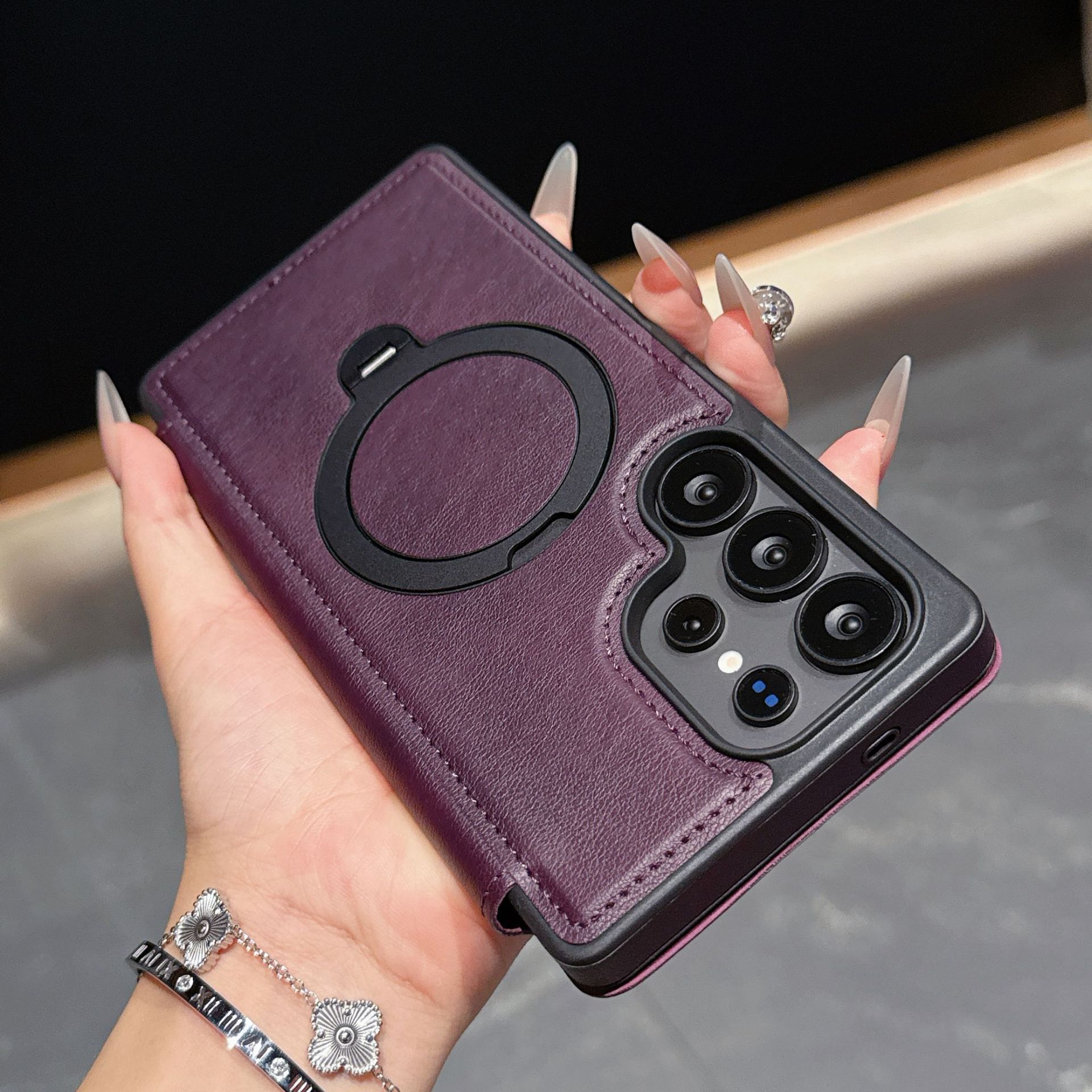 Compatible with Samsung S26 Ultra phone case A57 flip phone with SIM card slot 25P rotating stand S24 business leather case A35