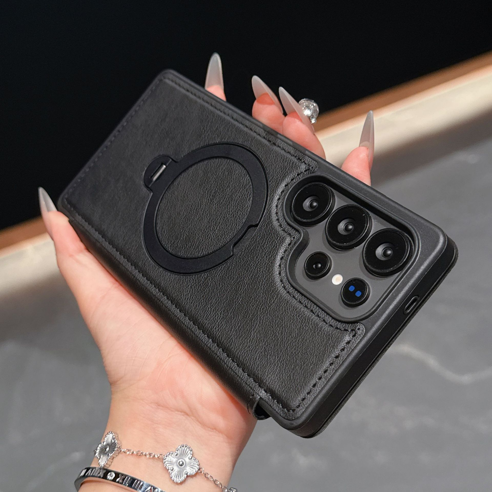 Compatible with Samsung S26 Ultra phone case A57 flip phone with SIM card slot 25P rotating stand S24 business leather case A35