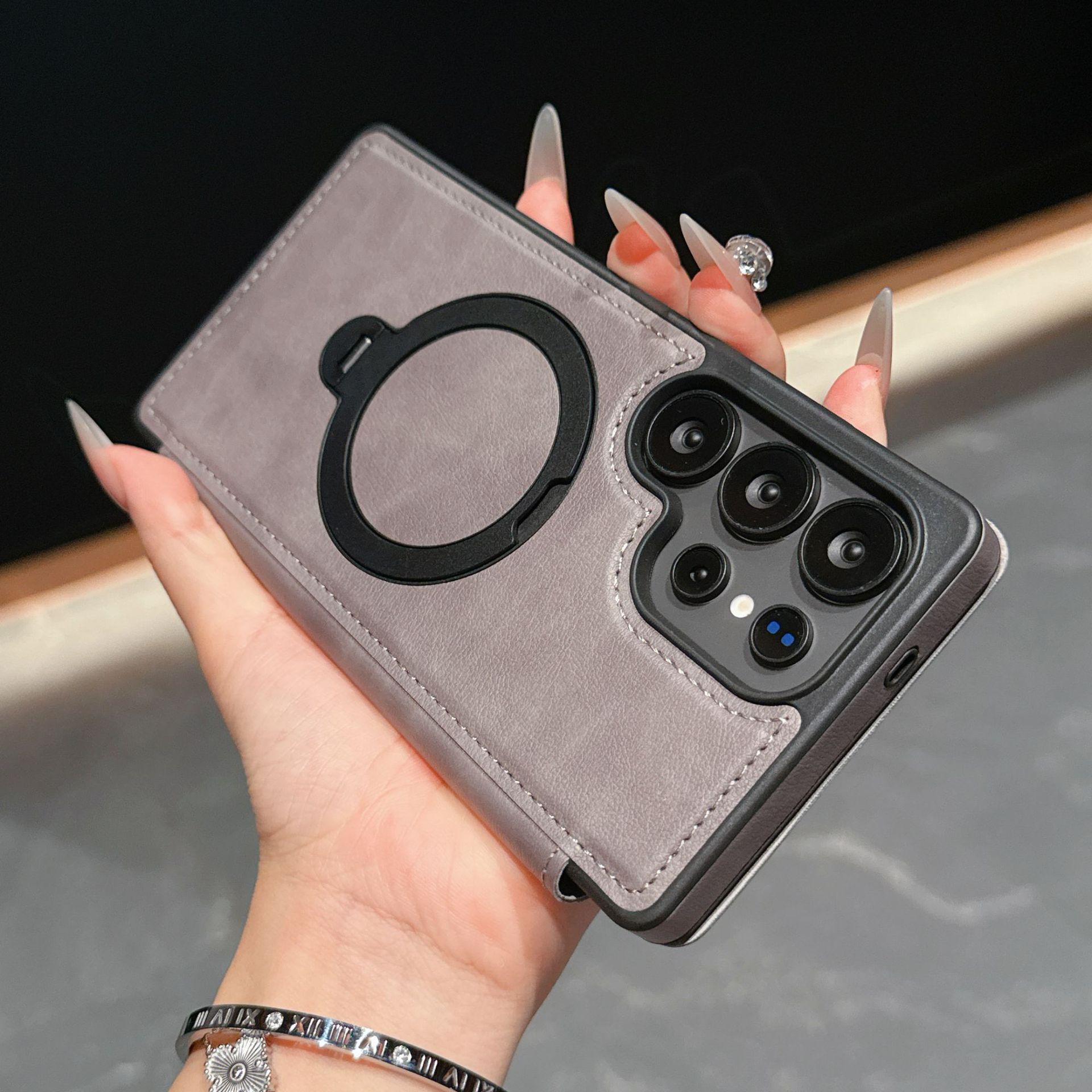 Compatible with Samsung S26 Ultra phone case A57 flip phone with SIM card slot 25P rotating stand S24 business leather case A35