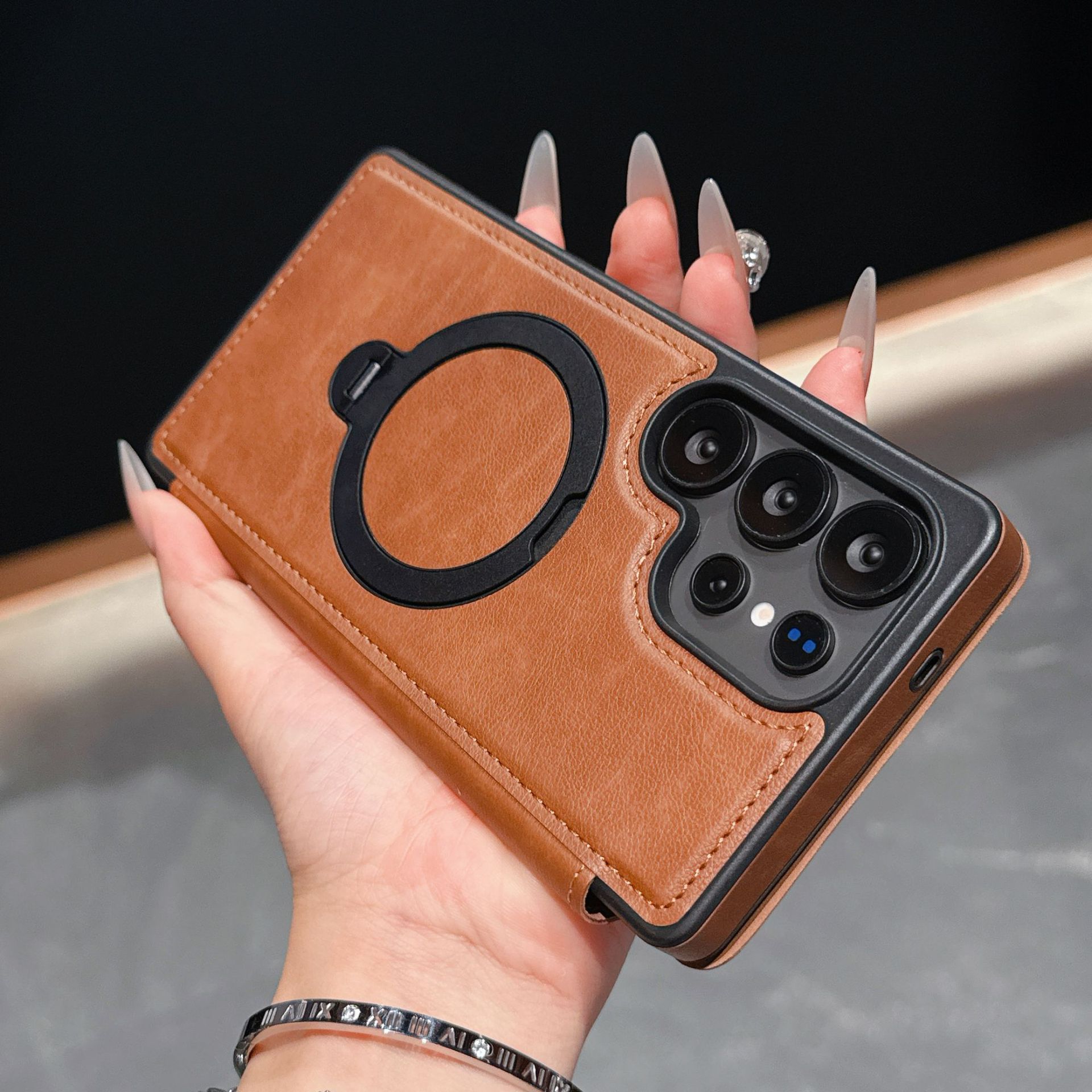 Compatible with Samsung S26 Ultra phone case A57 flip phone with SIM card slot 25P rotating stand S24 business leather case A35