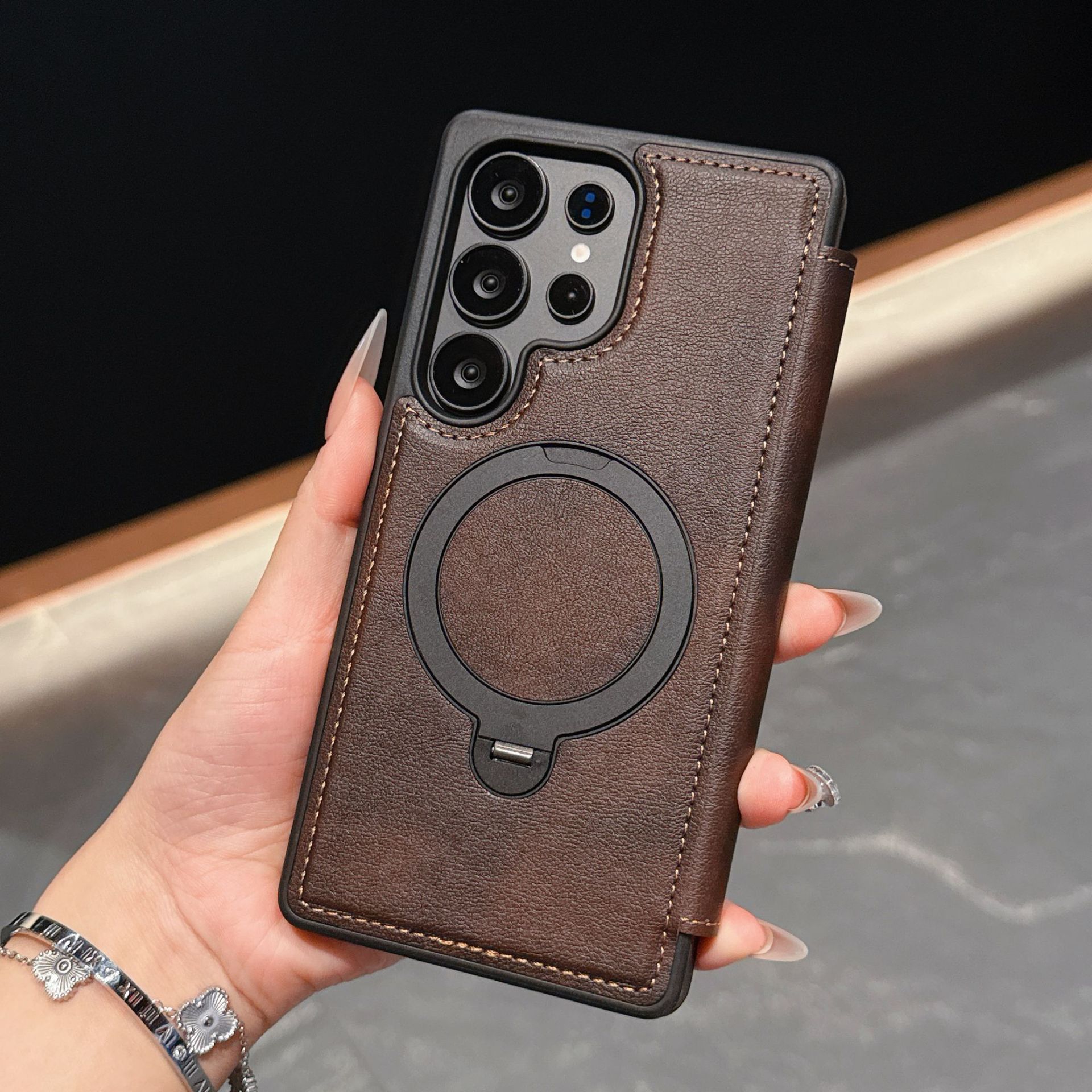 Compatible with Samsung S26 Ultra phone case A57 flip phone with SIM card slot 25P rotating stand S24 business leather case A35