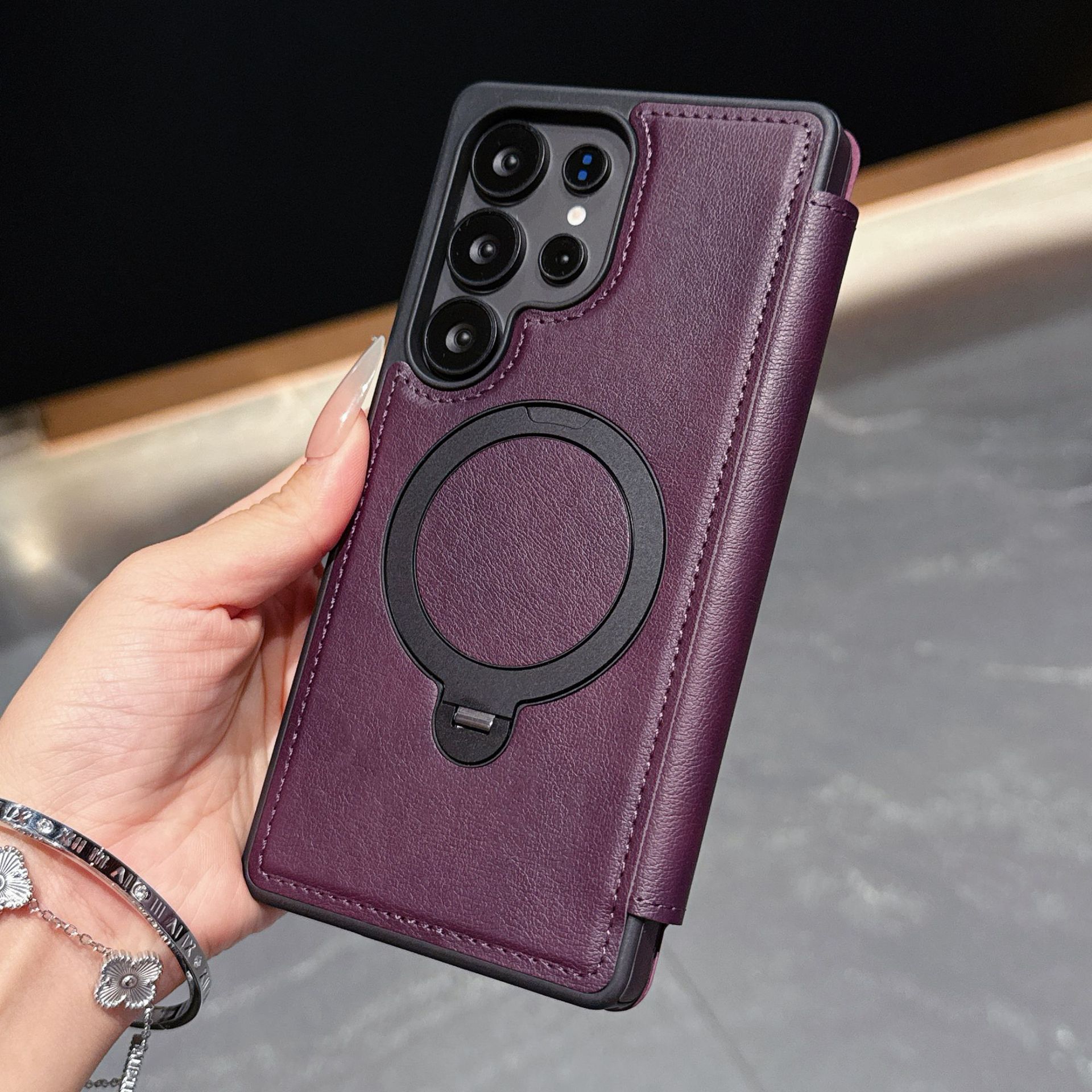 Compatible with Samsung S26 Ultra phone case A57 flip phone with SIM card slot 25P rotating stand S24 business leather case A35