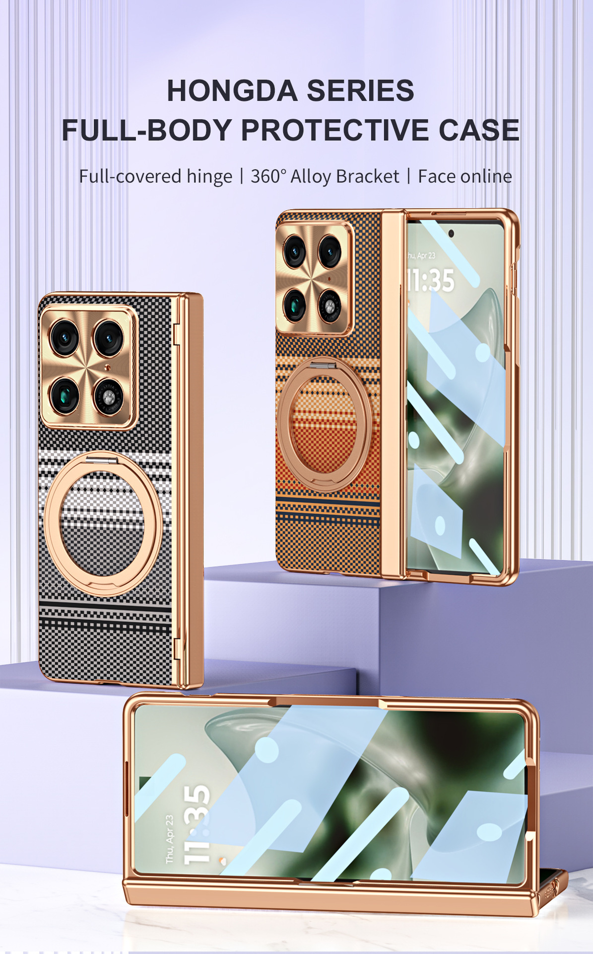Compatible with Moto Razr Fold phone case, 360 magnetic stand, electroplated leather case, full coverage, shockproof protective case.