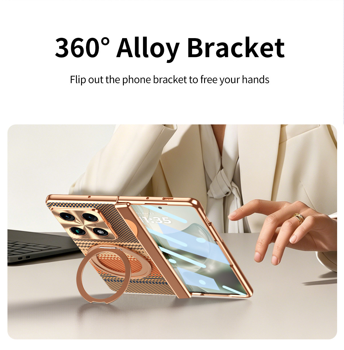 Compatible with Moto Razr Fold phone case, 360 magnetic stand, electroplated leather case, full coverage, shockproof protective case.
