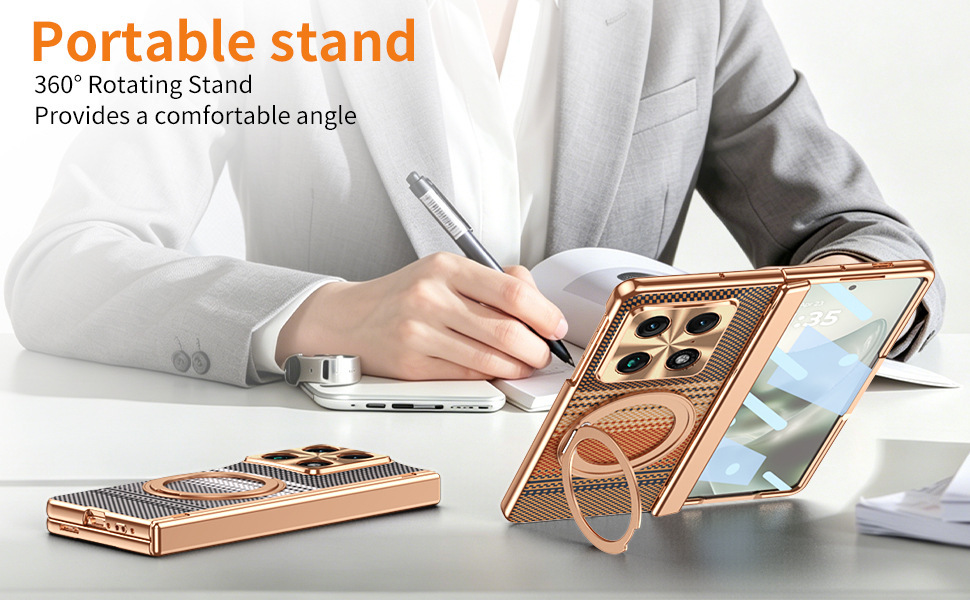 Compatible with Moto Razr Fold phone case, 360 magnetic stand, electroplated leather case, full coverage, shockproof protective case.