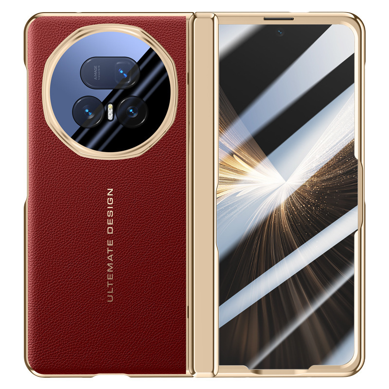 Compatible with Honor Magic V6 phone case, V5 lens bracket, electroplated leather hinge case, full-coverage protective case