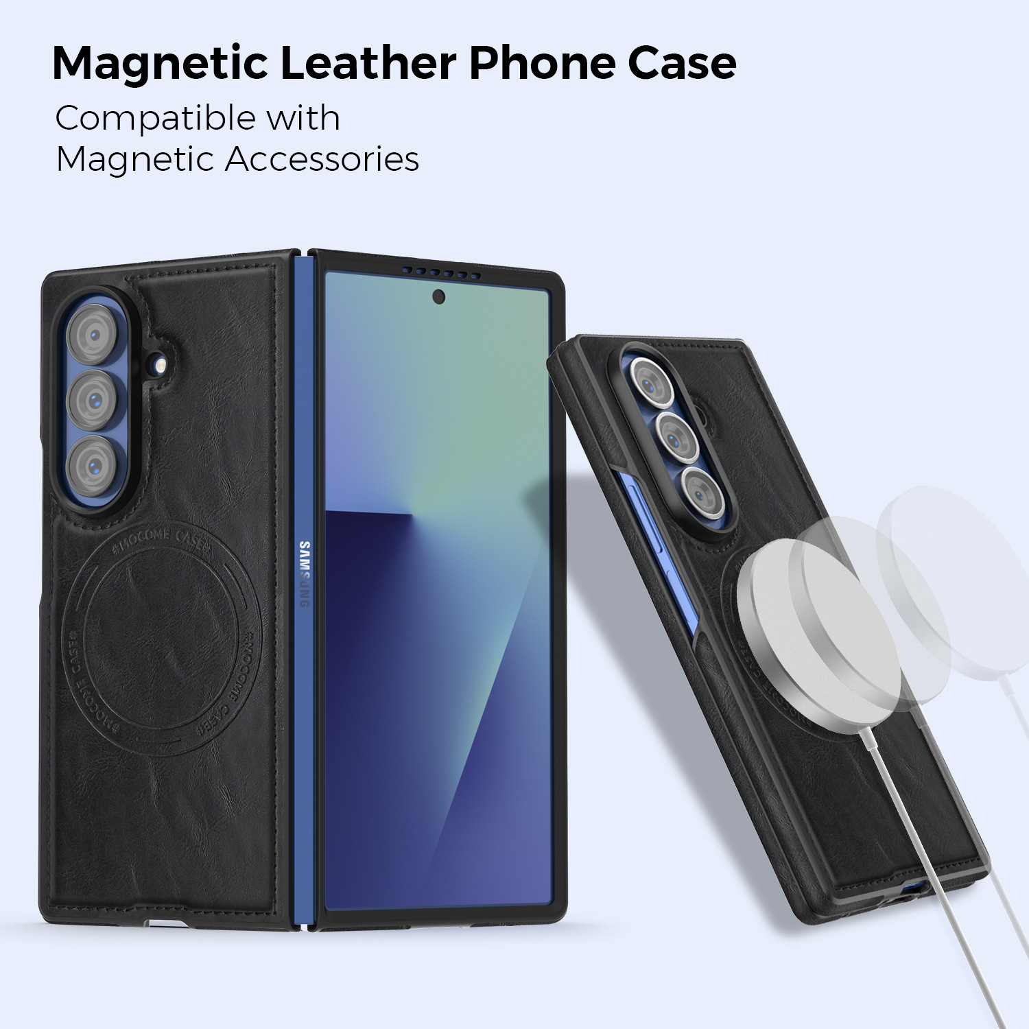 Compatible with Samsung Z Fold7/8 Ultra phone case, 6/5cm wireless charging magnetic flip case, 4/3cm SIM card slot, full-coverage leather case.