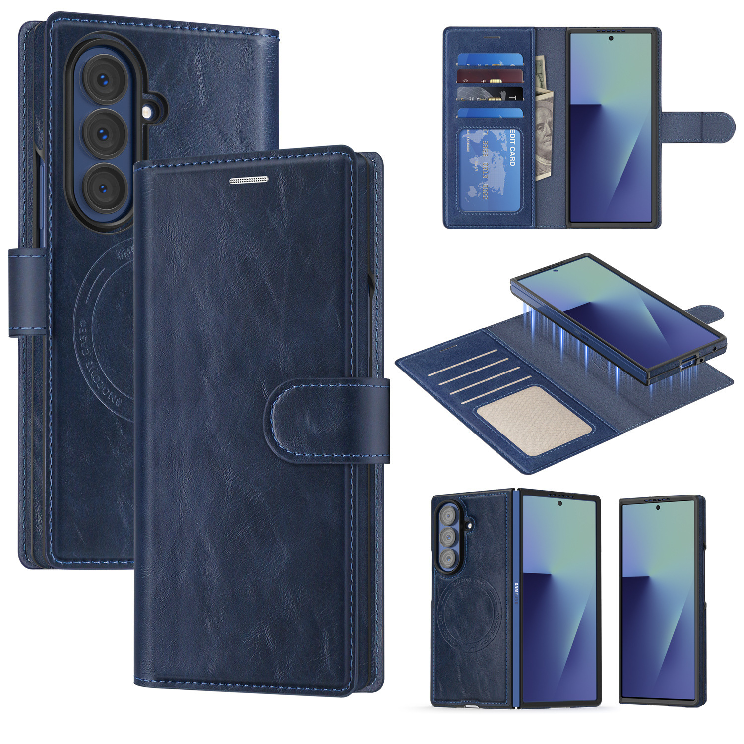 Compatible with Samsung Z Fold7/8 Ultra phone case, 6/5cm wireless charging magnetic flip case, 4/3cm SIM card slot, full-coverage leather case.