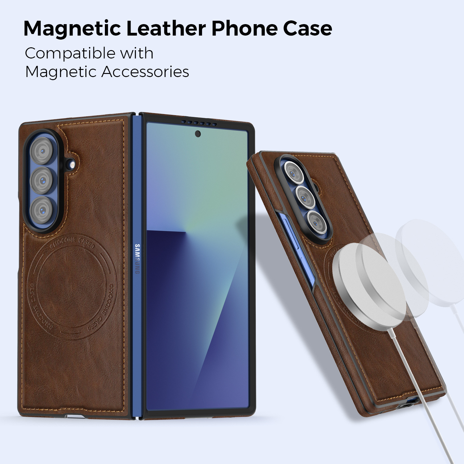 Compatible with Samsung Z Fold7/8 Ultra phone case, 6/5cm wireless charging magnetic flip case, 4/3cm SIM card slot, full-coverage leather case.