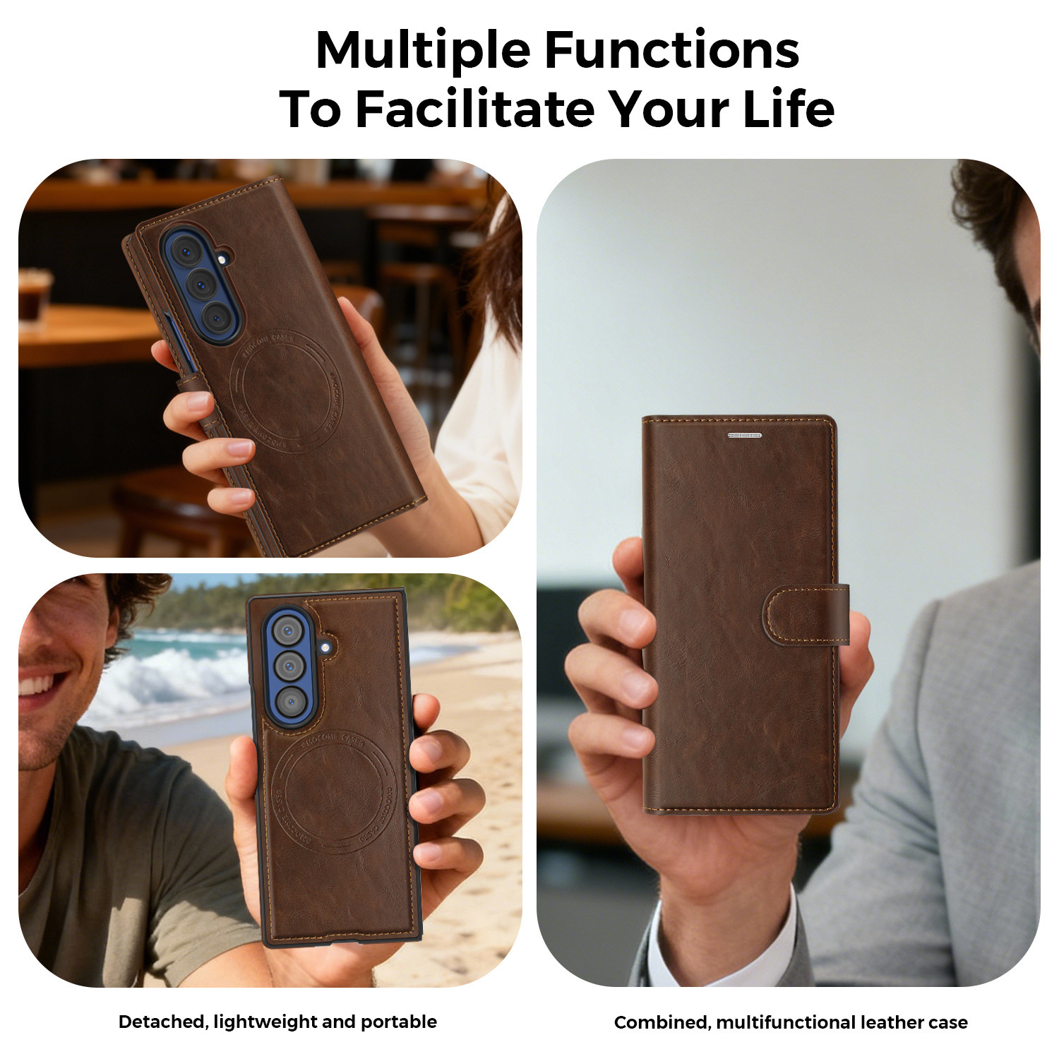 Compatible with Samsung Z Fold7/8 Ultra phone case, 6/5cm wireless charging magnetic flip case, 4/3cm SIM card slot, full-coverage leather case.