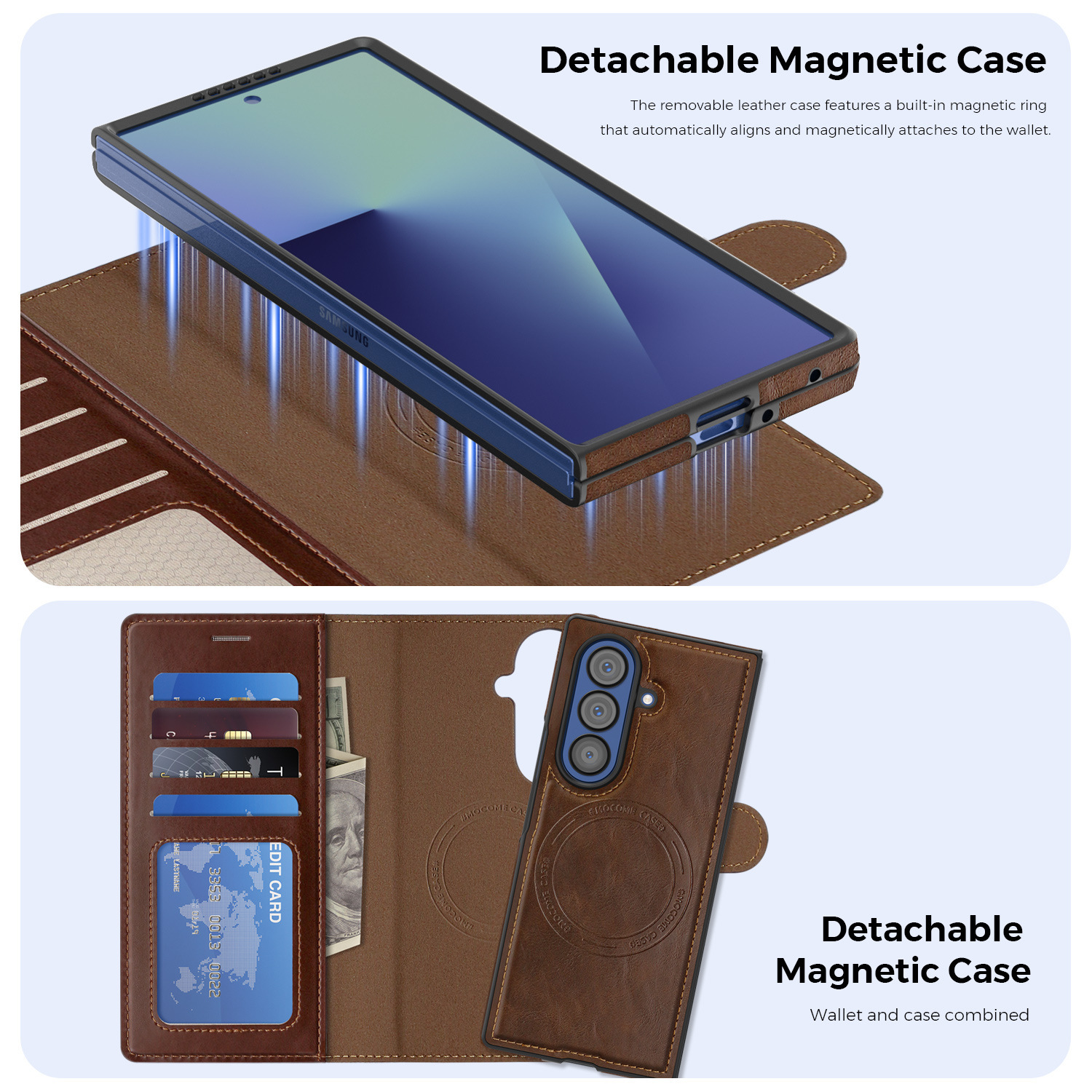 Compatible with Samsung Z Fold7/8 Ultra phone case, 6/5cm wireless charging magnetic flip case, 4/3cm SIM card slot, full-coverage leather case.