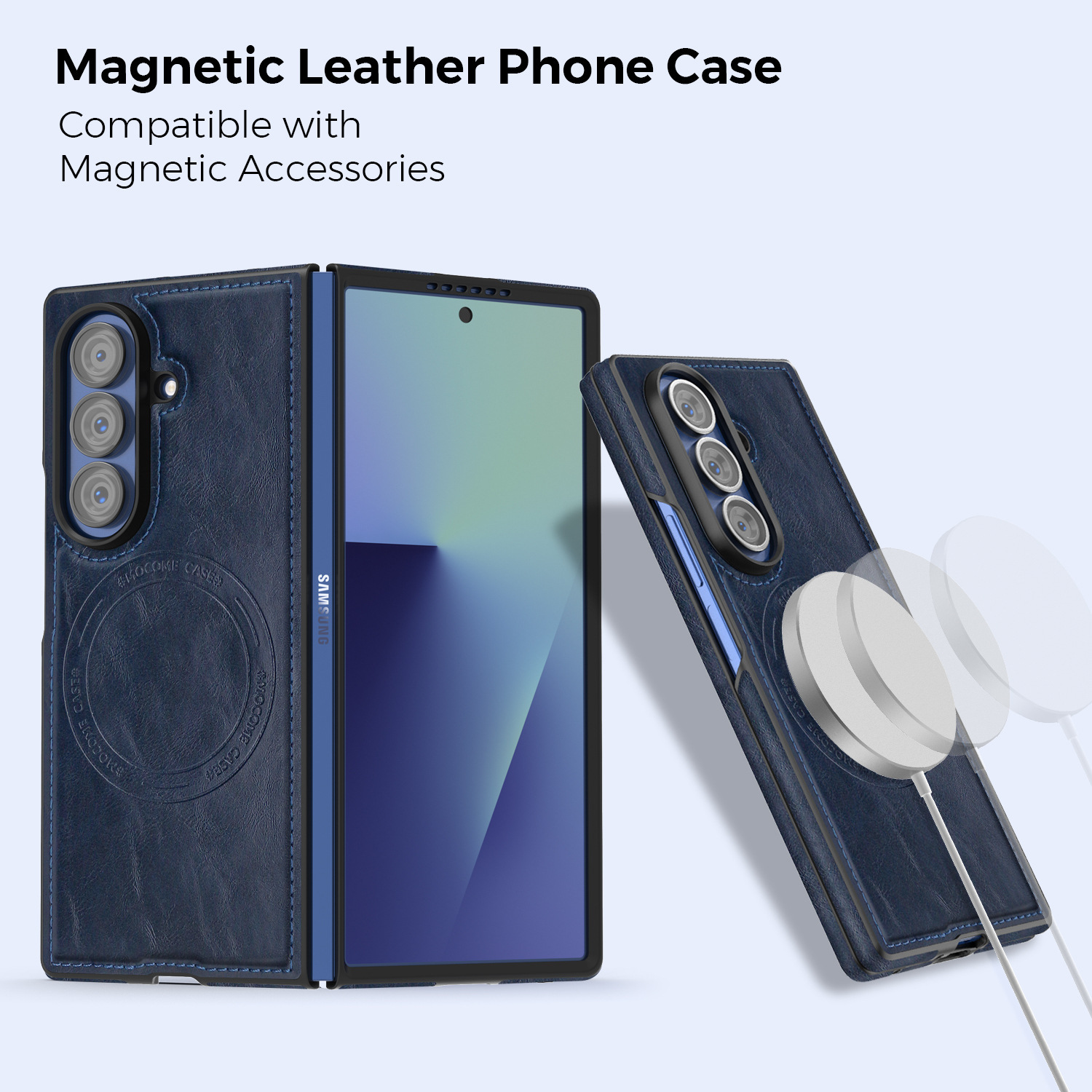 Compatible with Samsung Z Fold7/8 Ultra phone case, 6/5cm wireless charging magnetic flip case, 4/3cm SIM card slot, full-coverage leather case.