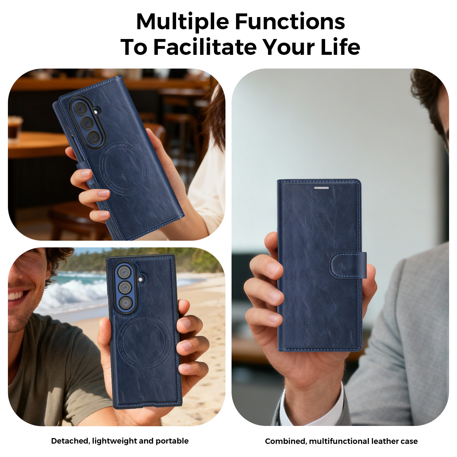 Compatible with Samsung Z Fold7/8 Ultra phone case, 6/5cm wireless charging magnetic flip case, 4/3cm SIM card slot, full-coverage leather case.
