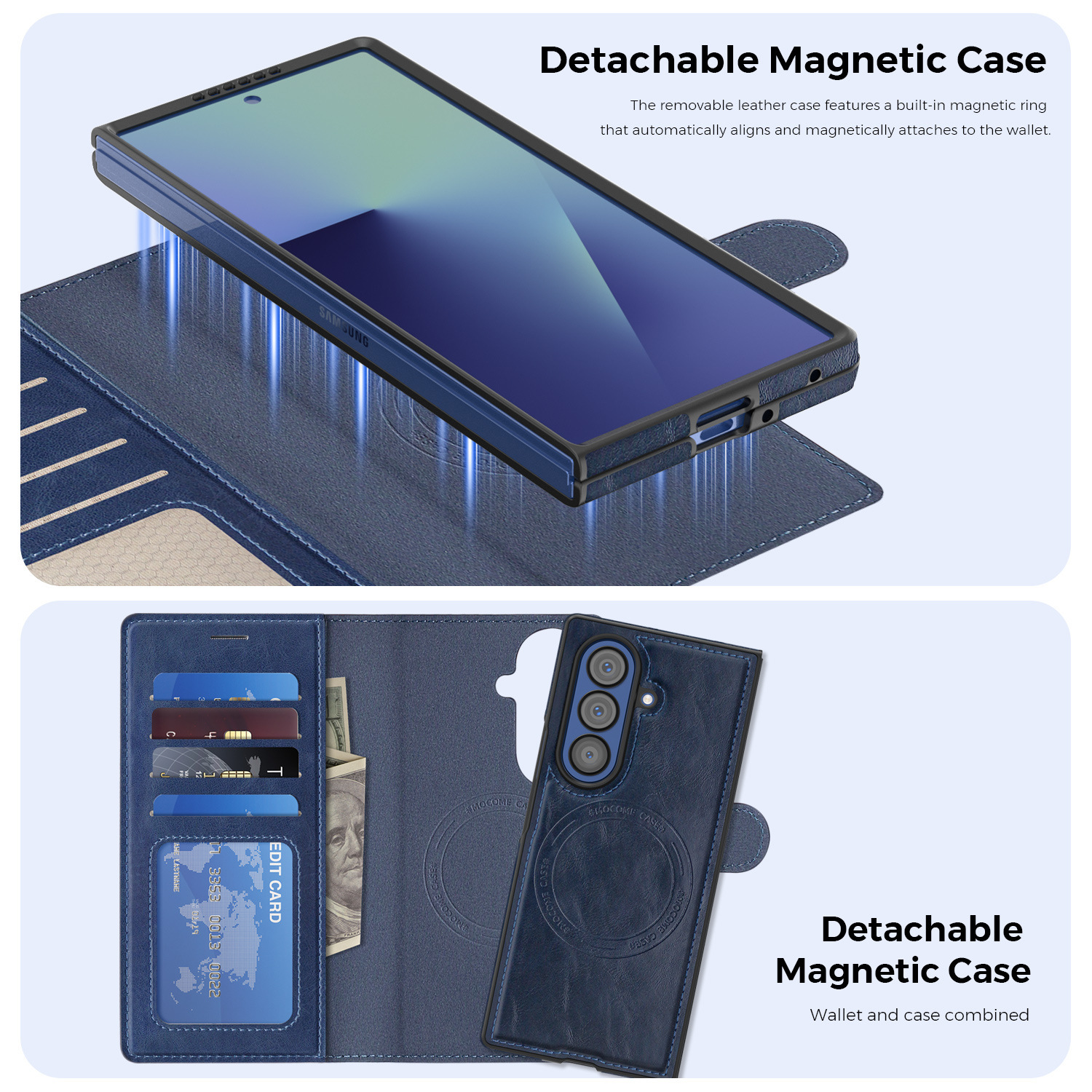 Compatible with Samsung Z Fold7/8 Ultra phone case, 6/5cm wireless charging magnetic flip case, 4/3cm SIM card slot, full-coverage leather case.