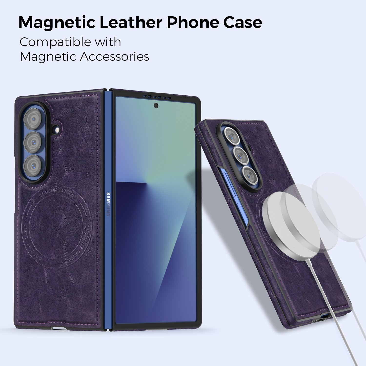 Compatible with Samsung Z Fold7/8 Ultra phone case, 6/5cm wireless charging magnetic flip case, 4/3cm SIM card slot, full-coverage leather case.