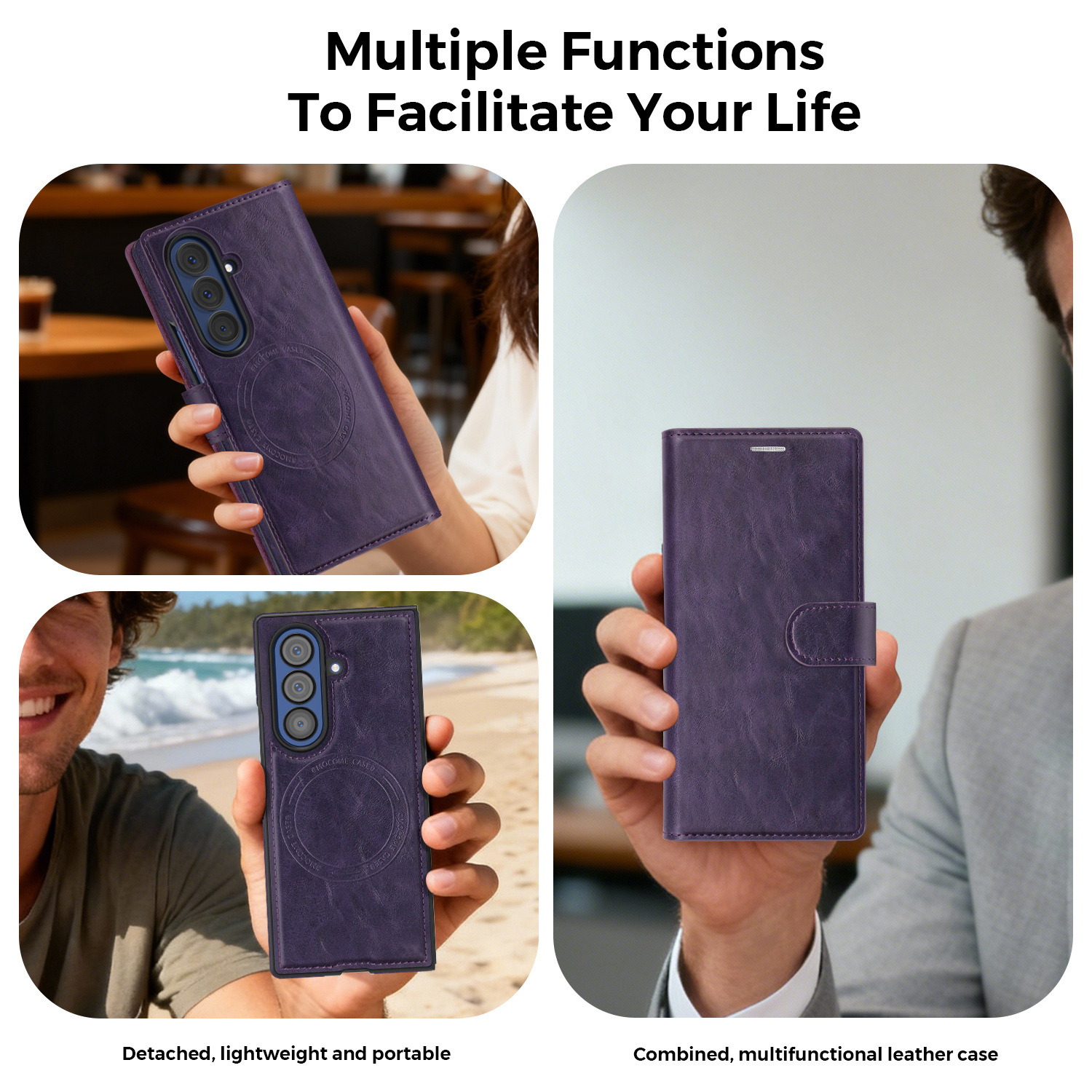 Compatible with Samsung Z Fold7/8 Ultra phone case, 6/5cm wireless charging magnetic flip case, 4/3cm SIM card slot, full-coverage leather case.