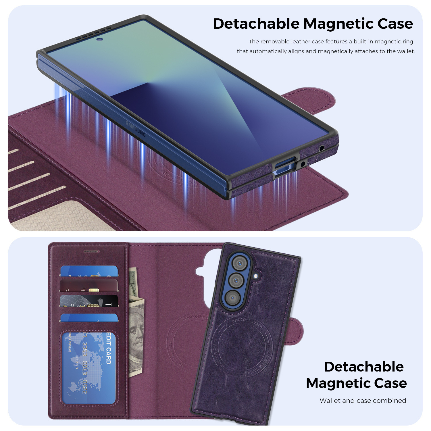 Compatible with Samsung Z Fold7/8 Ultra phone case, 6/5cm wireless charging magnetic flip case, 4/3cm SIM card slot, full-coverage leather case.