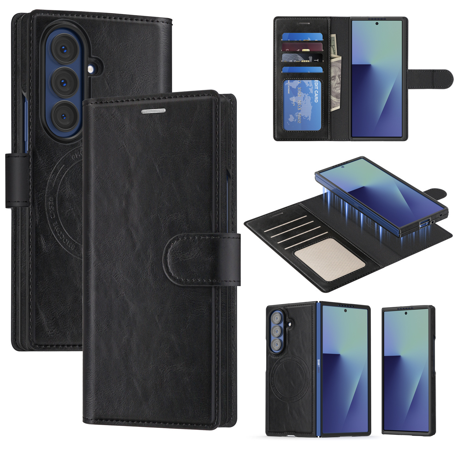 Compatible with Samsung Z Fold7/8 Ultra phone case, 6/5cm wireless charging magnetic flip case, 4/3cm SIM card slot, full-coverage leather case.