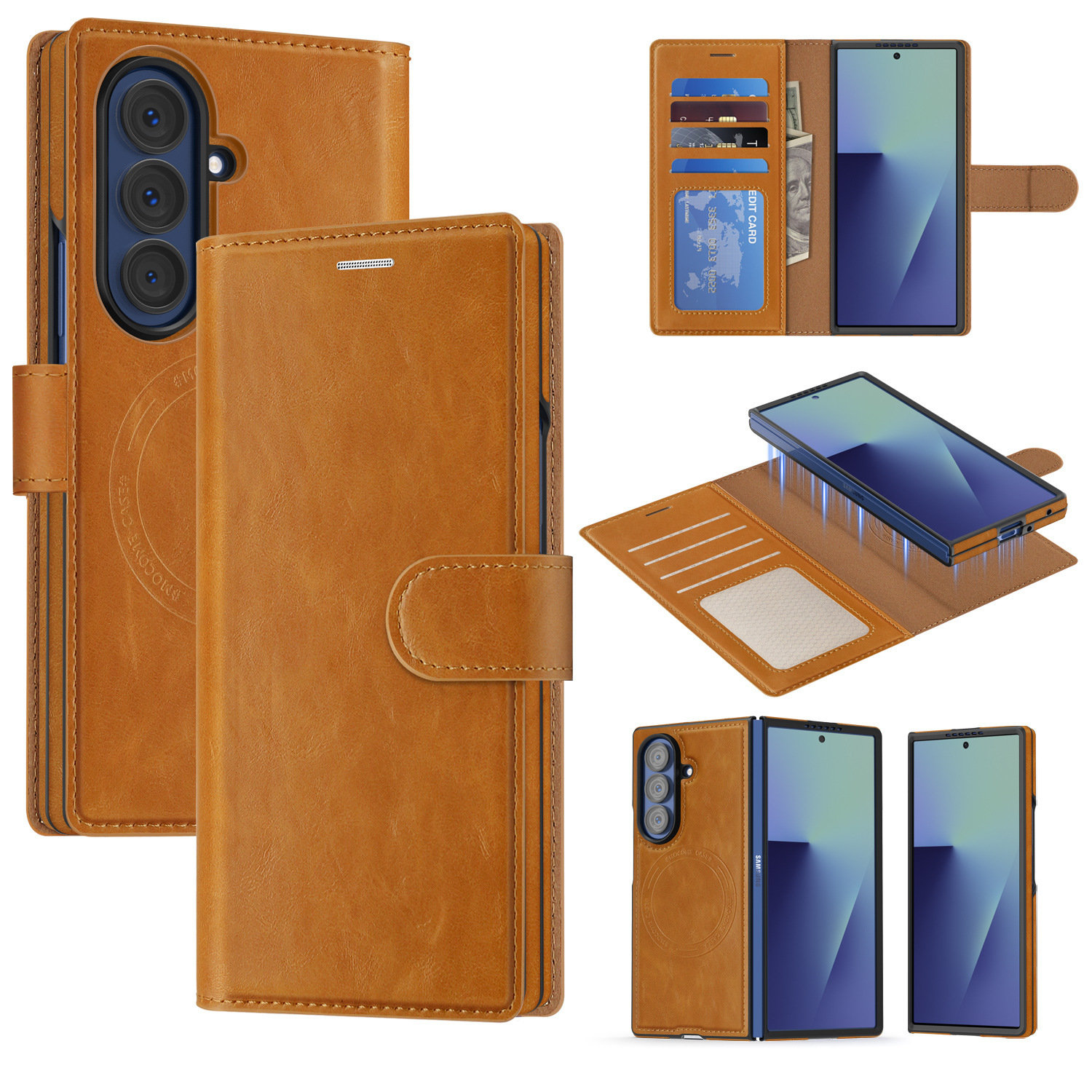 Compatible with Samsung Z Fold7/8 Ultra phone case, 6/5cm wireless charging magnetic flip case, 4/3cm SIM card slot, full-coverage leather case.