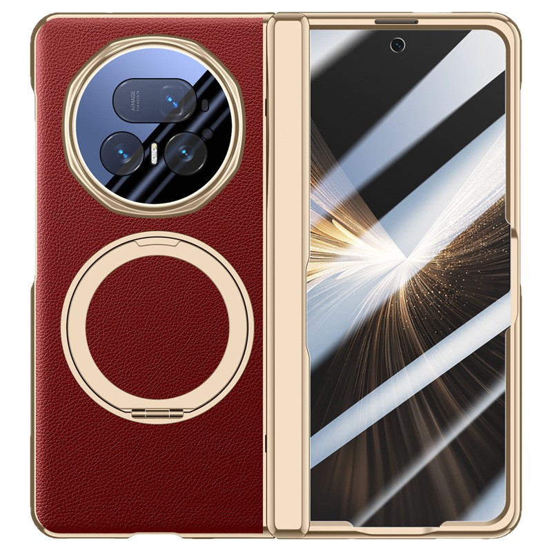 Compatible with Honor Magic V6 phone case, V5 magnetic rotating stand, electroplated leather case, full-coverage protective case