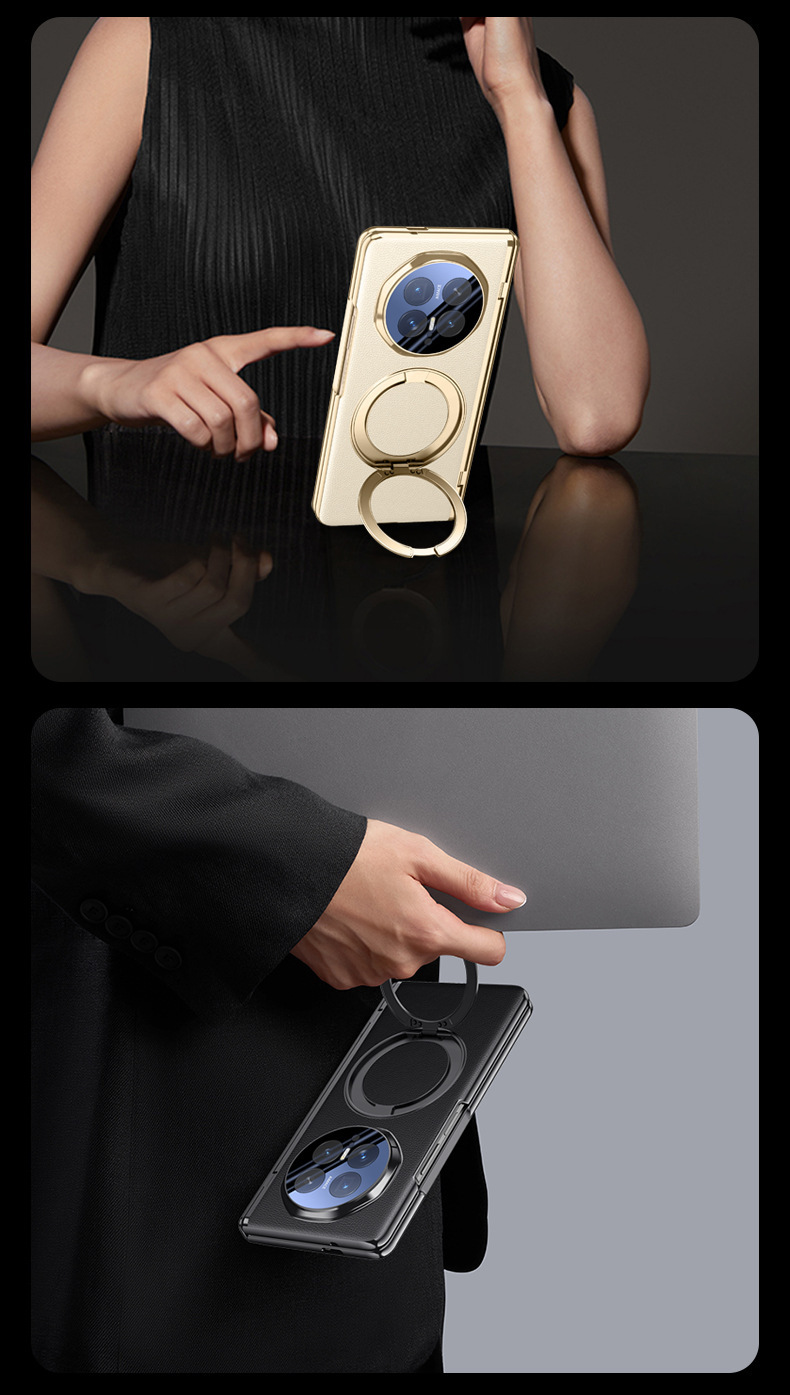 Compatible with Honor Magic V6 phone case, V5 magnetic rotating stand, electroplated leather case, full-coverage protective case
