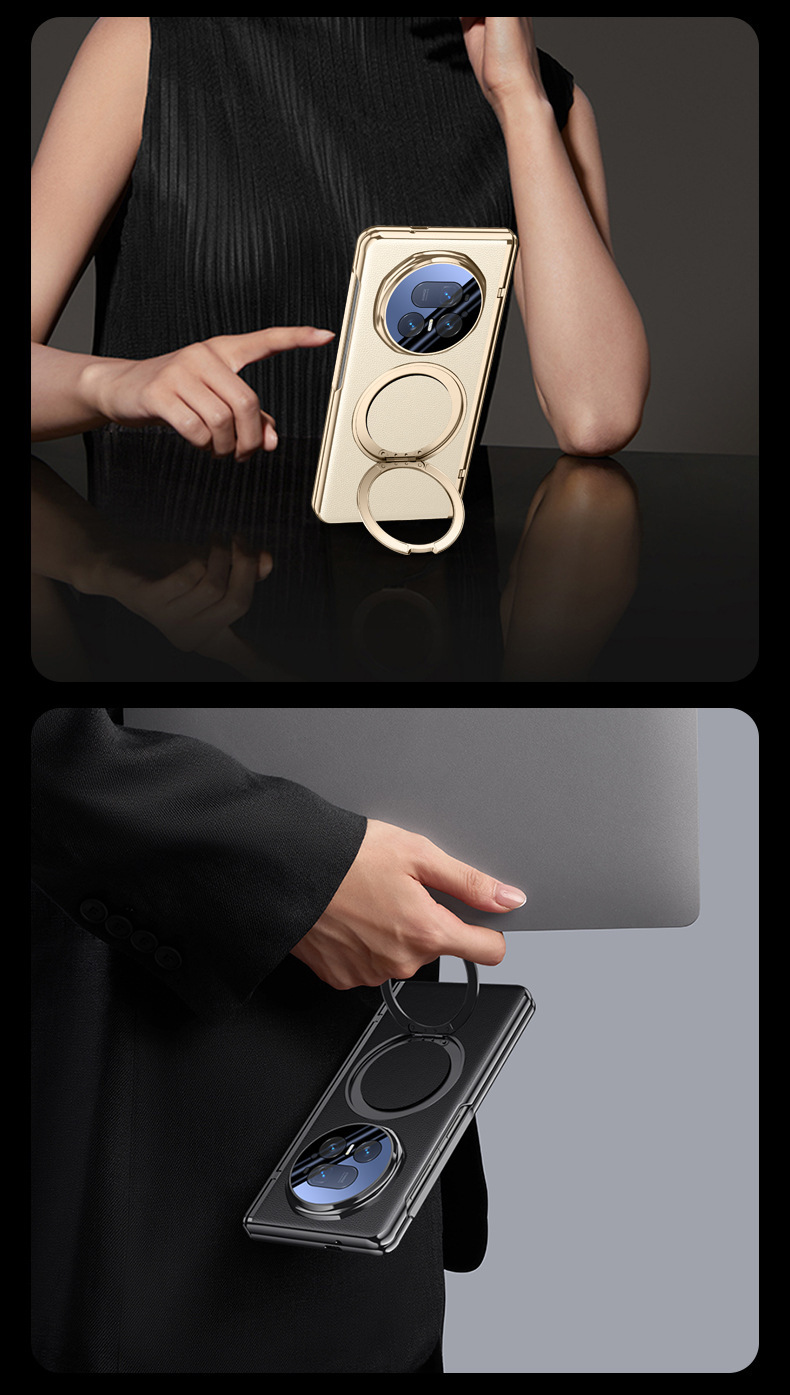 Compatible with Honor Magic V6 phone case, V5 magnetic rotating stand, electroplated leather case, full-coverage protective case