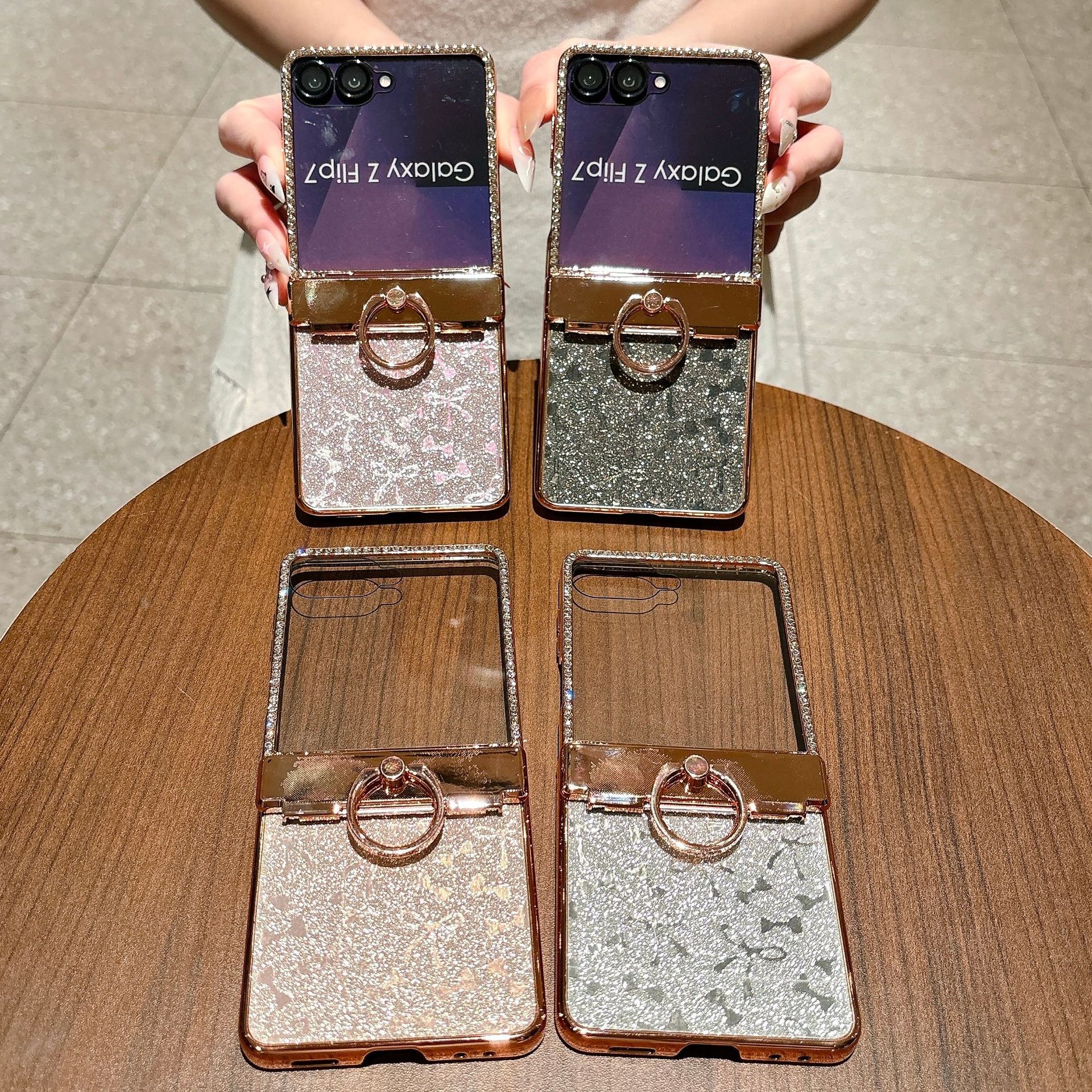 Compatible with Samsung Z Flip 8/7 phone case 6/5 bow glitter hinge ring stand drop protection case