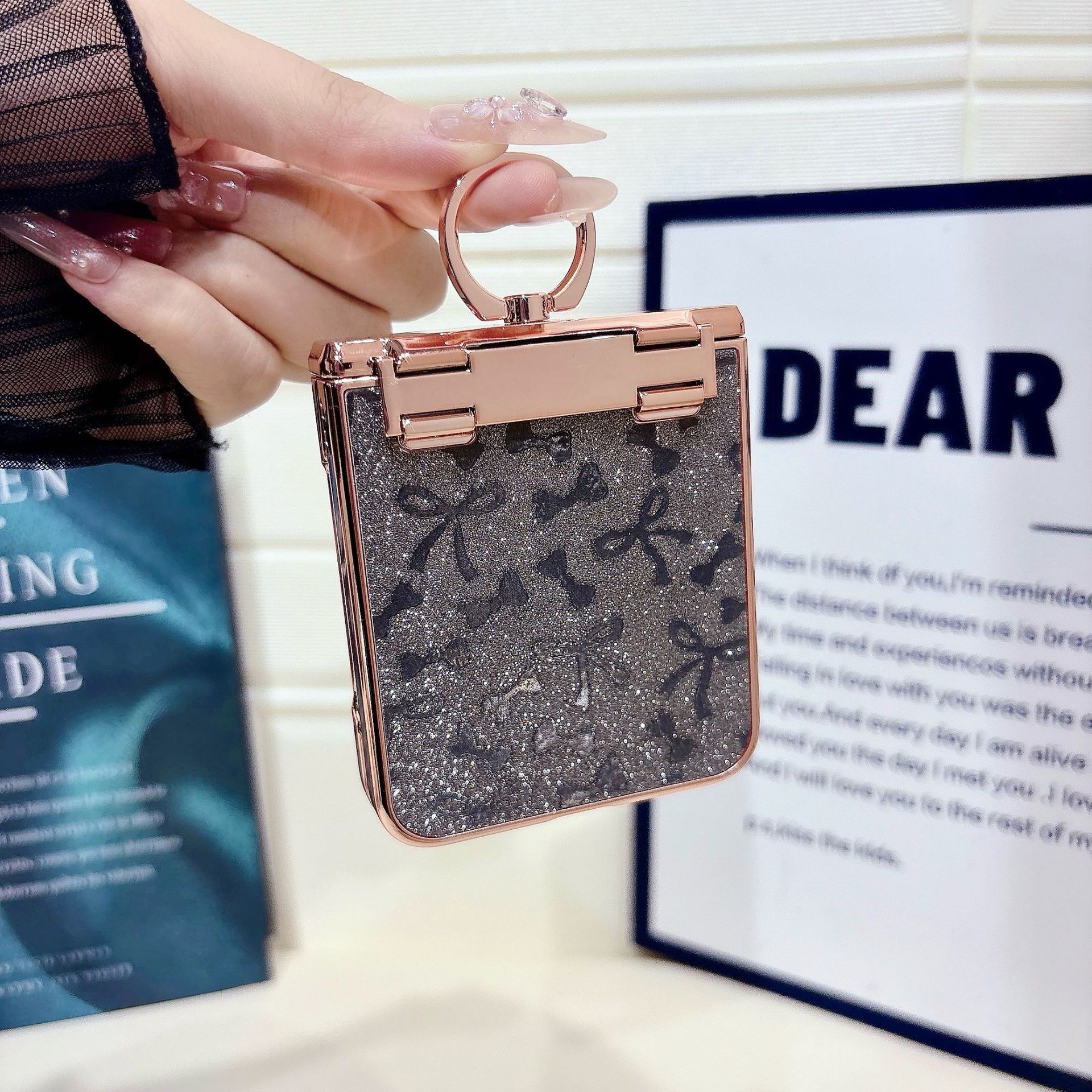 Compatible with Samsung Z Flip 8/7 phone case 6/5 bow glitter hinge ring stand drop protection case