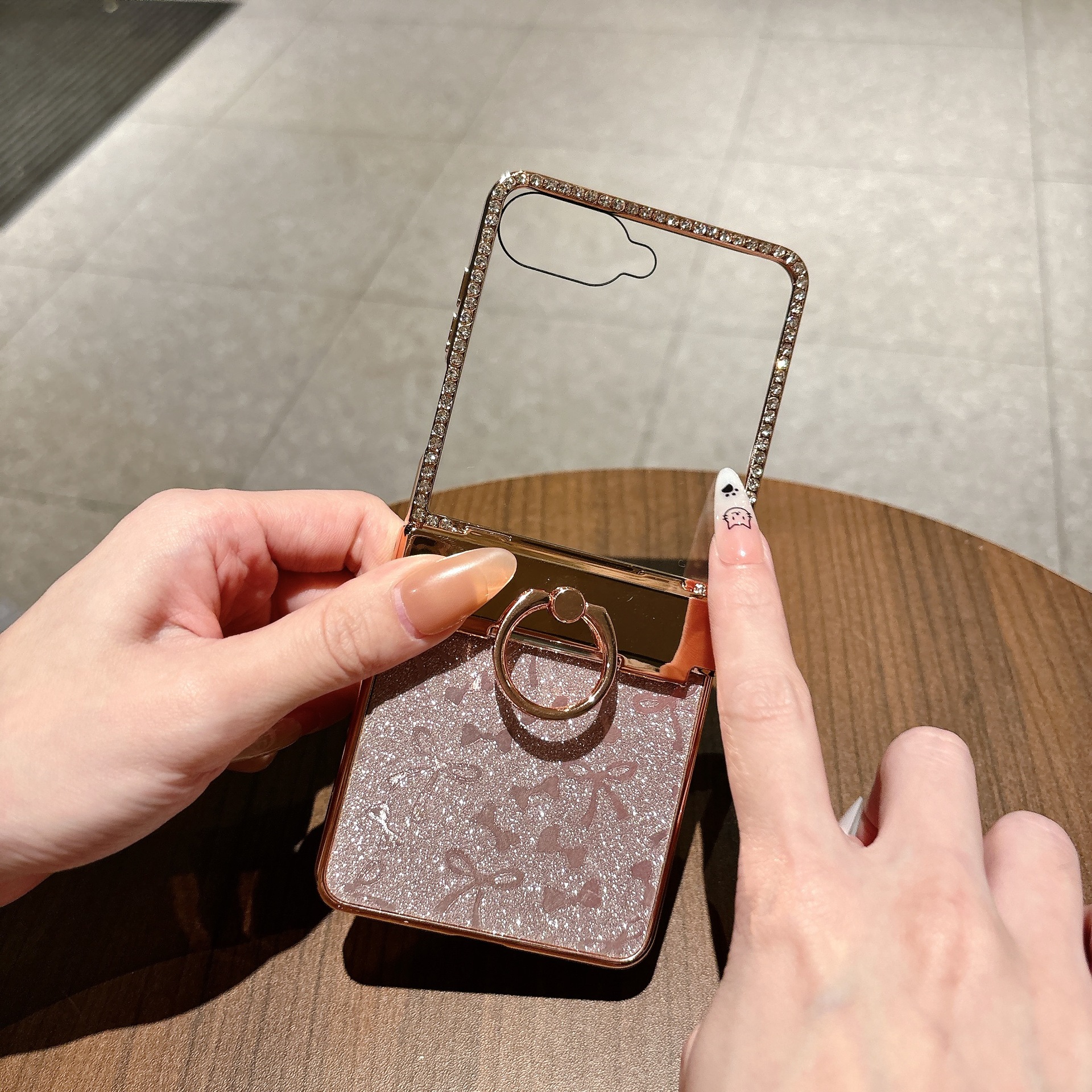 Compatible with Samsung Z Flip 8/7 phone case 6/5 bow glitter hinge ring stand drop protection case
